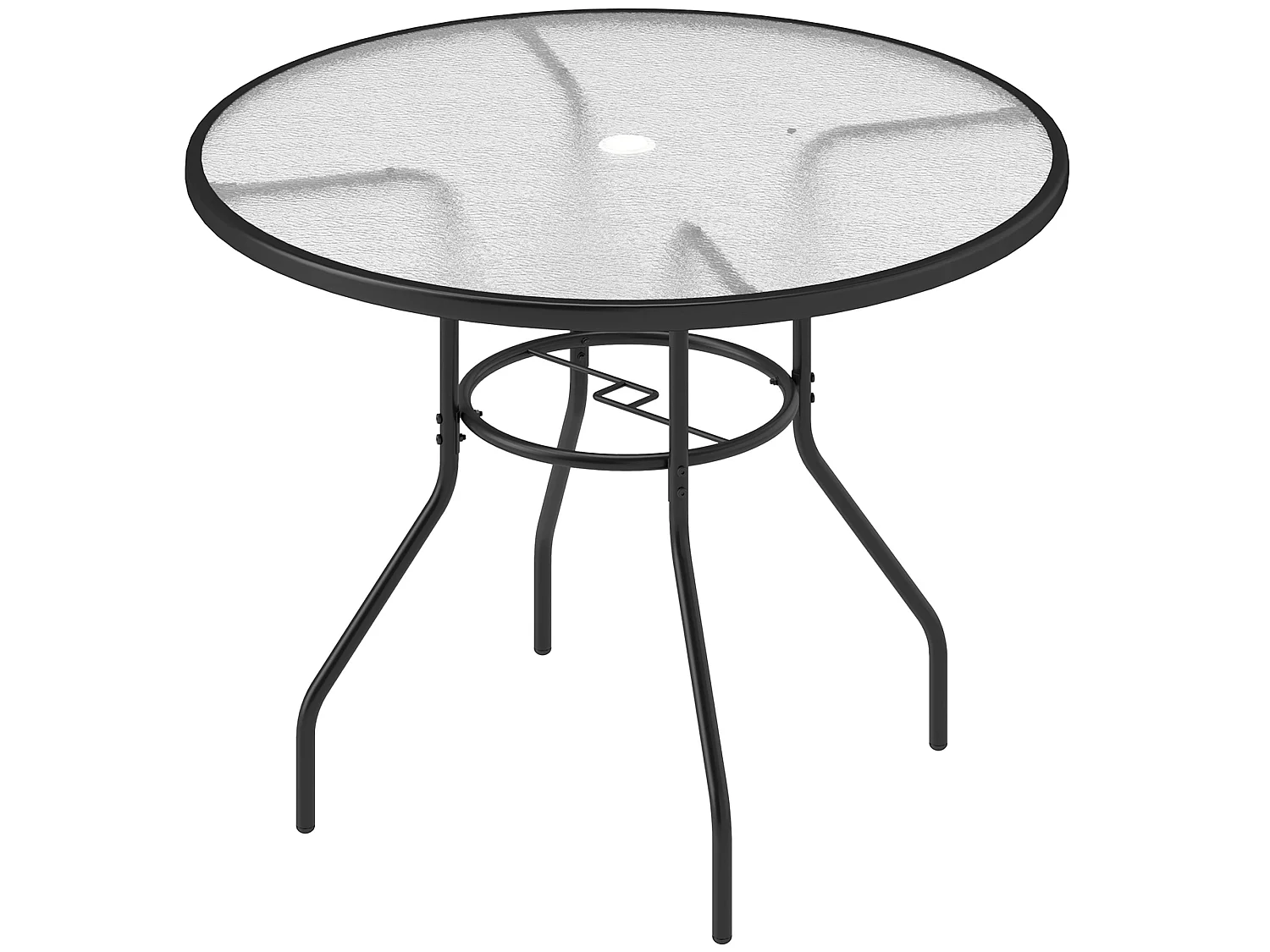 Rekapa 100cm Round Black Steel Table with 5 mm Tempered Glass and Centre Parasol Hole