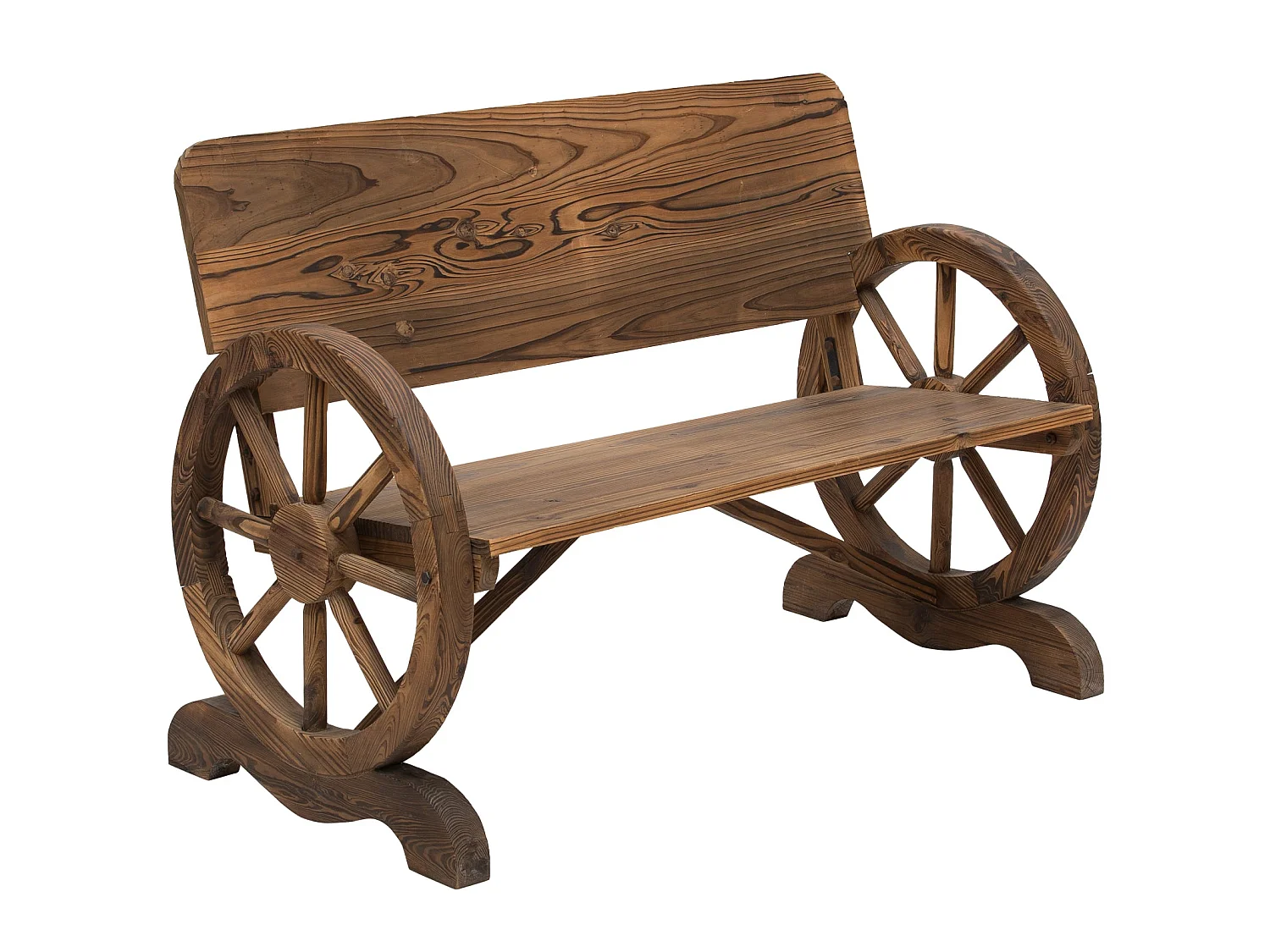 Livika Fir Wood 2 Seater Garden Bench With Wagon Wheel Sides