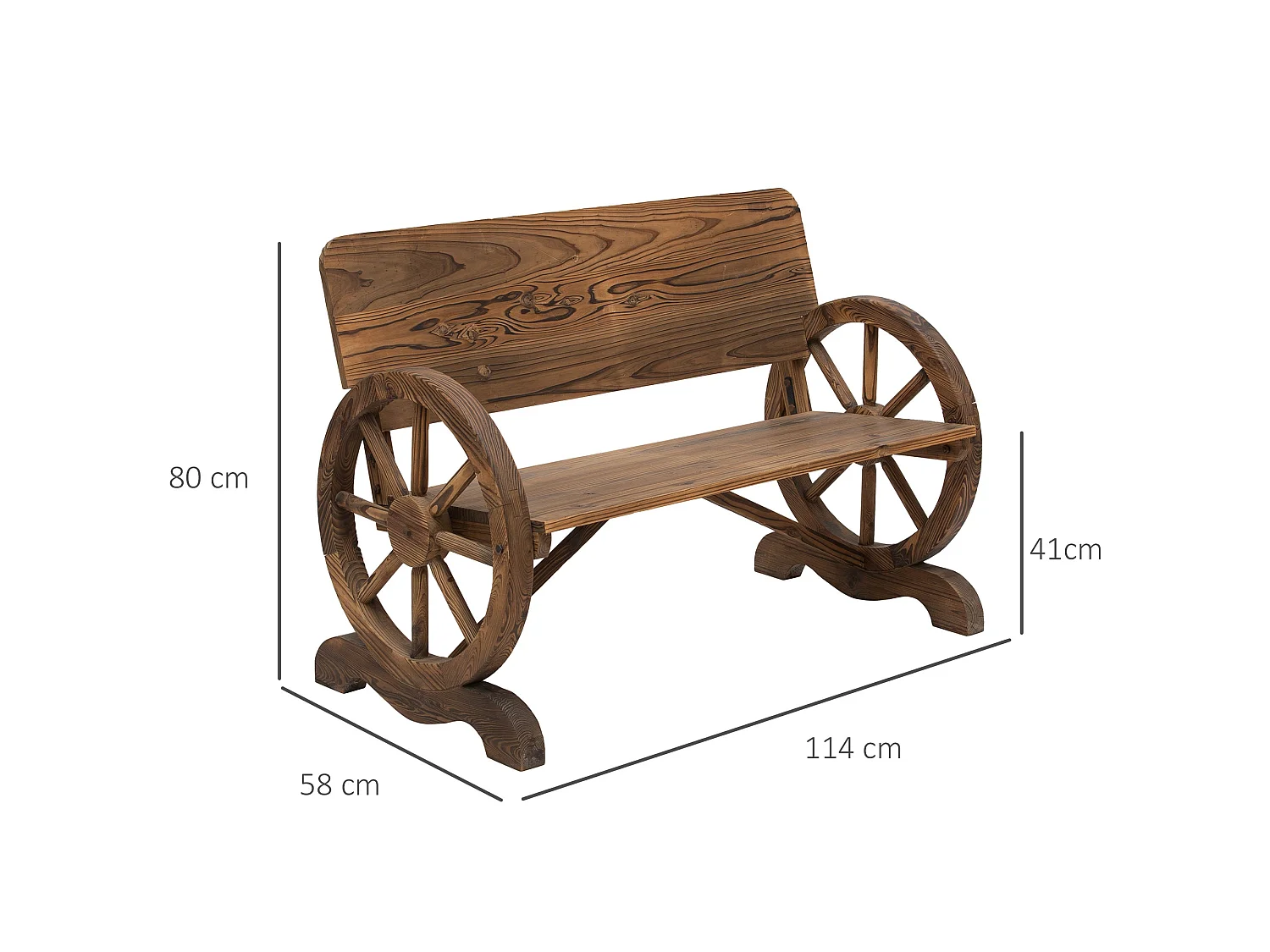 Livika Fir Wood 2 Seater Garden Bench With Wagon Wheel Sides