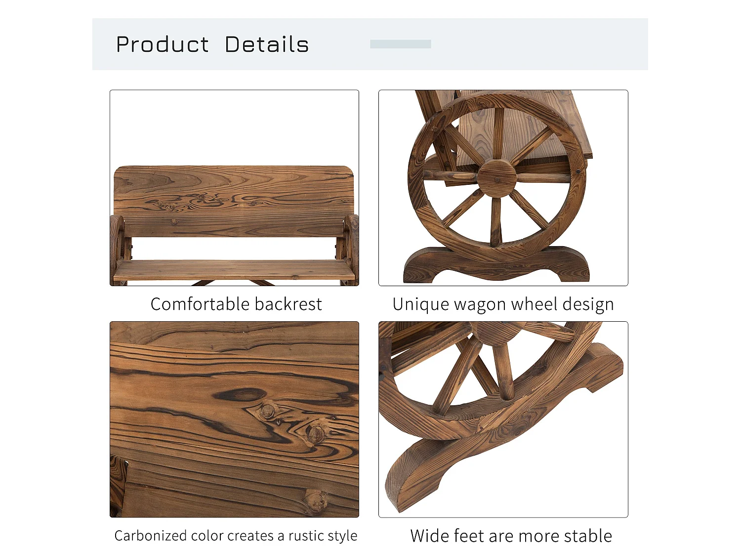 Livika Fir Wood 2 Seater Garden Bench With Wagon Wheel Sides