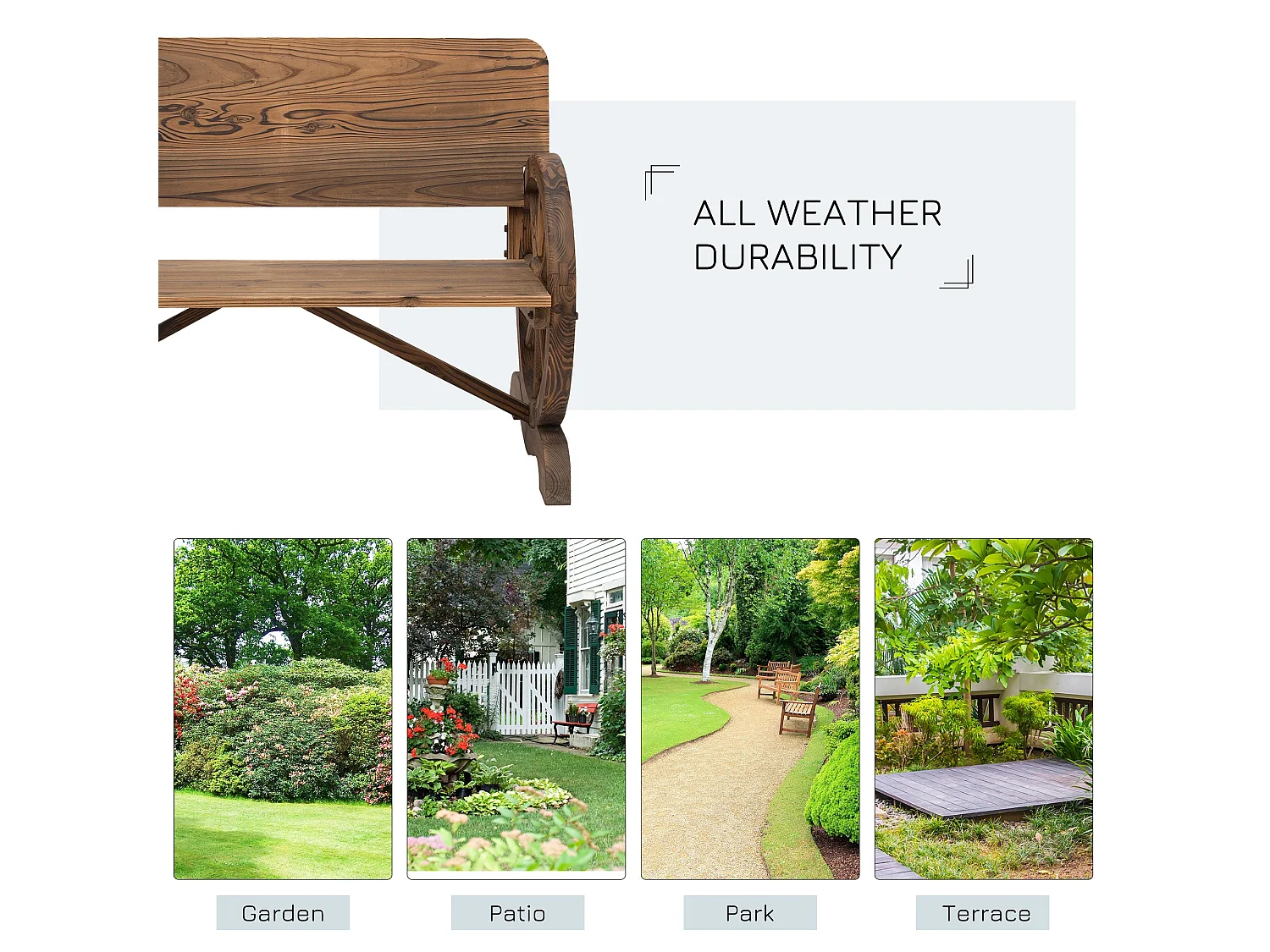 Livika Fir Wood 2 Seater Garden Bench With Wagon Wheel Sides