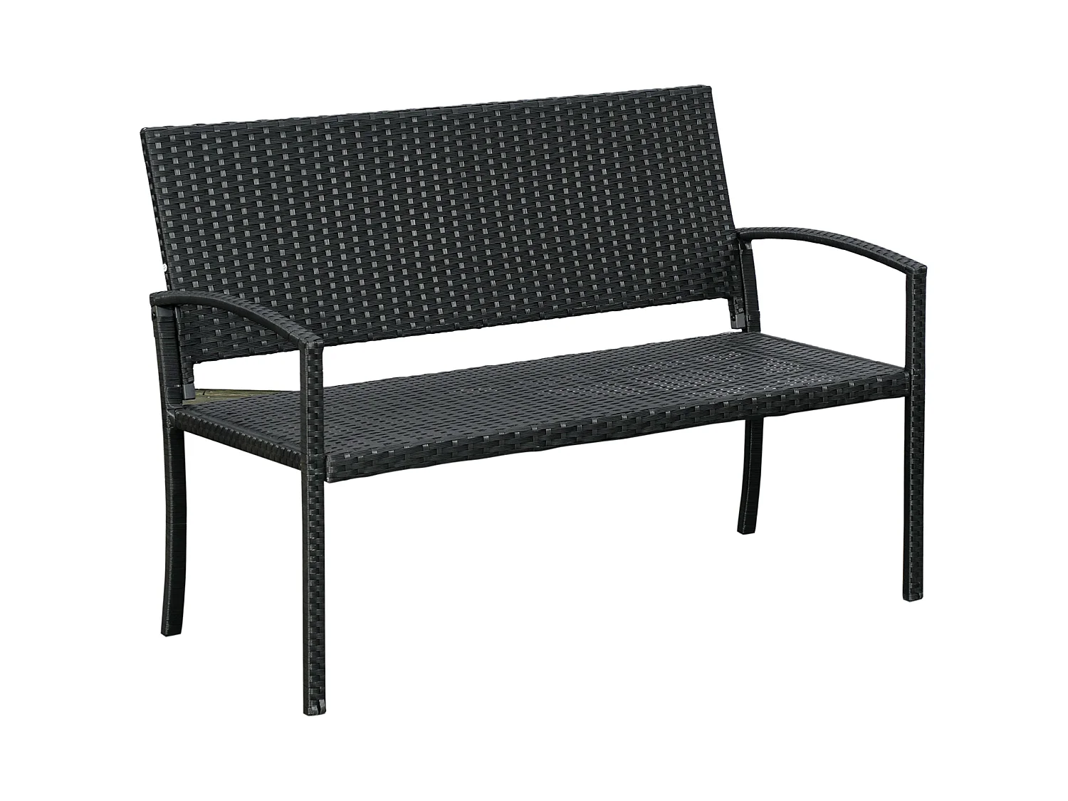 Vasu Black Rattan 2 Seater Outdoor Bench with Armrests and Reinforced Backrest