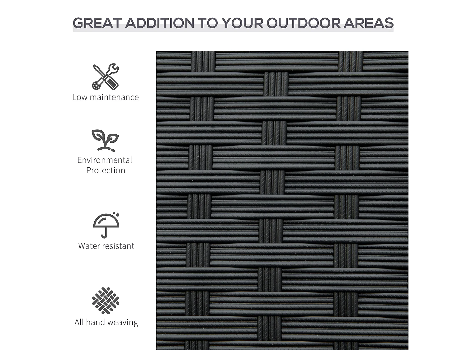 Vasu Black Rattan 2 Seater Outdoor Bench with Armrests and Reinforced Backrest