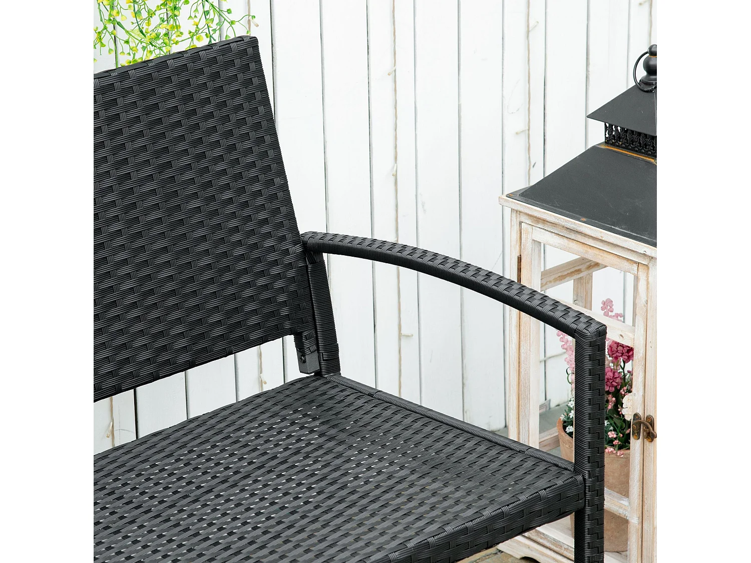 Vasu Black Rattan 2 Seater Outdoor Bench with Armrests and Reinforced Backrest