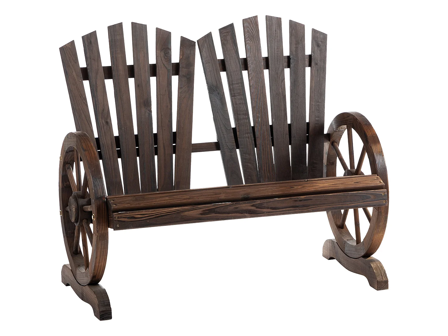 Basetti Fir Wood Slatted Love Seat with Wheel Style Armrests