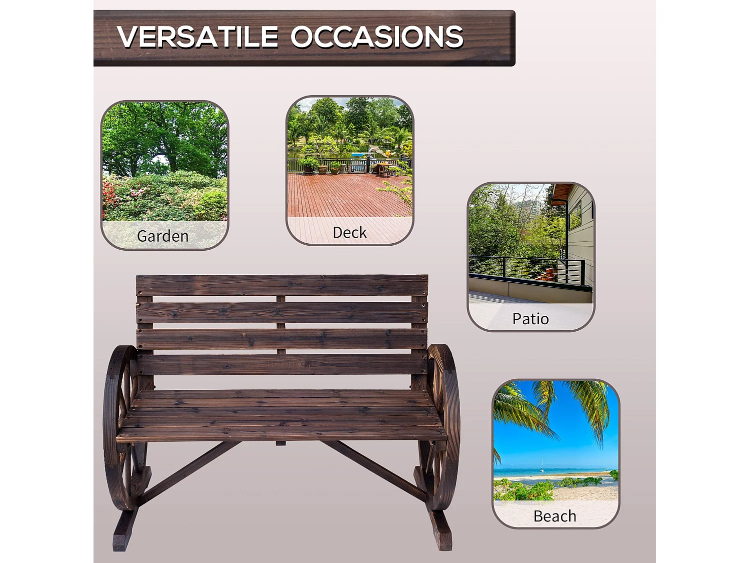 Basetti Fir Wood Slatted Love Seat with Wheel Style Armrests