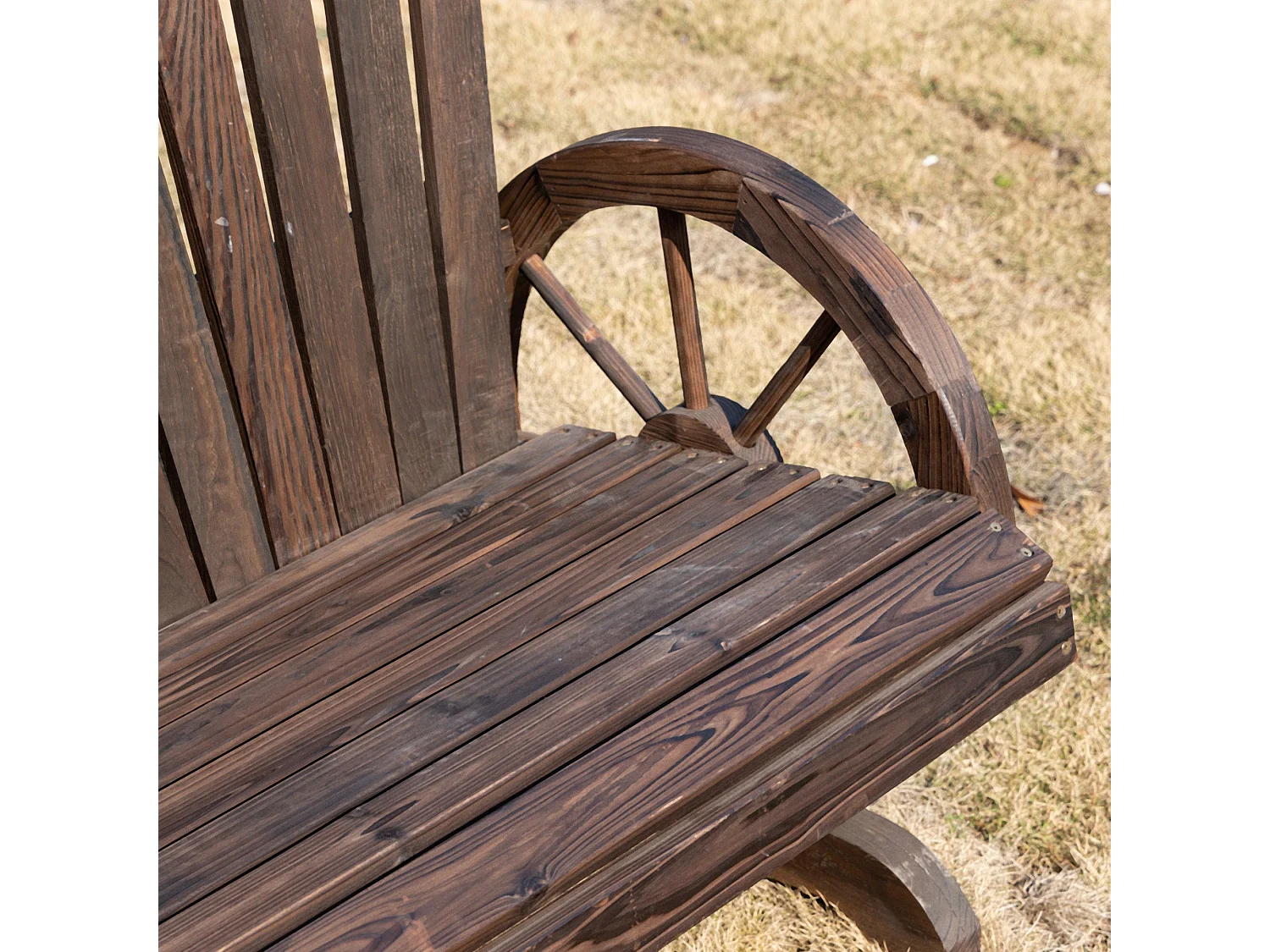 Basetti Fir Wood Slatted Love Seat with Wheel Style Armrests