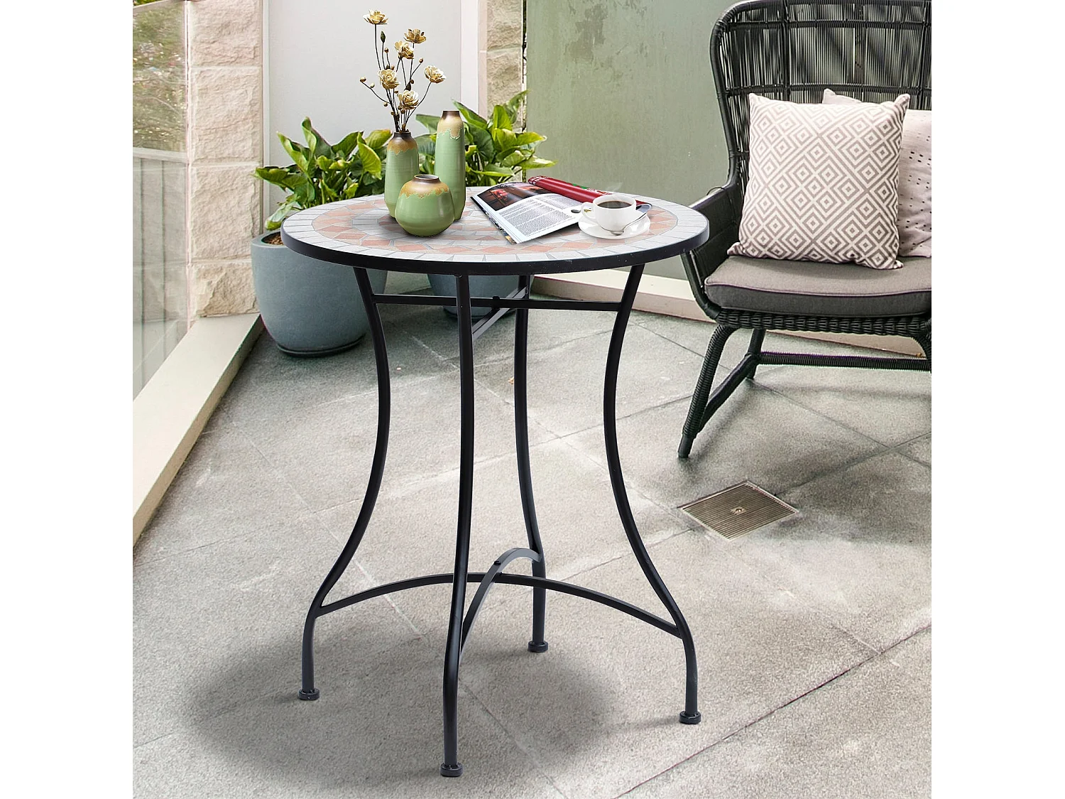 Lerava 60cm Round Ceramic Mosaic Outdoor Bistro Table