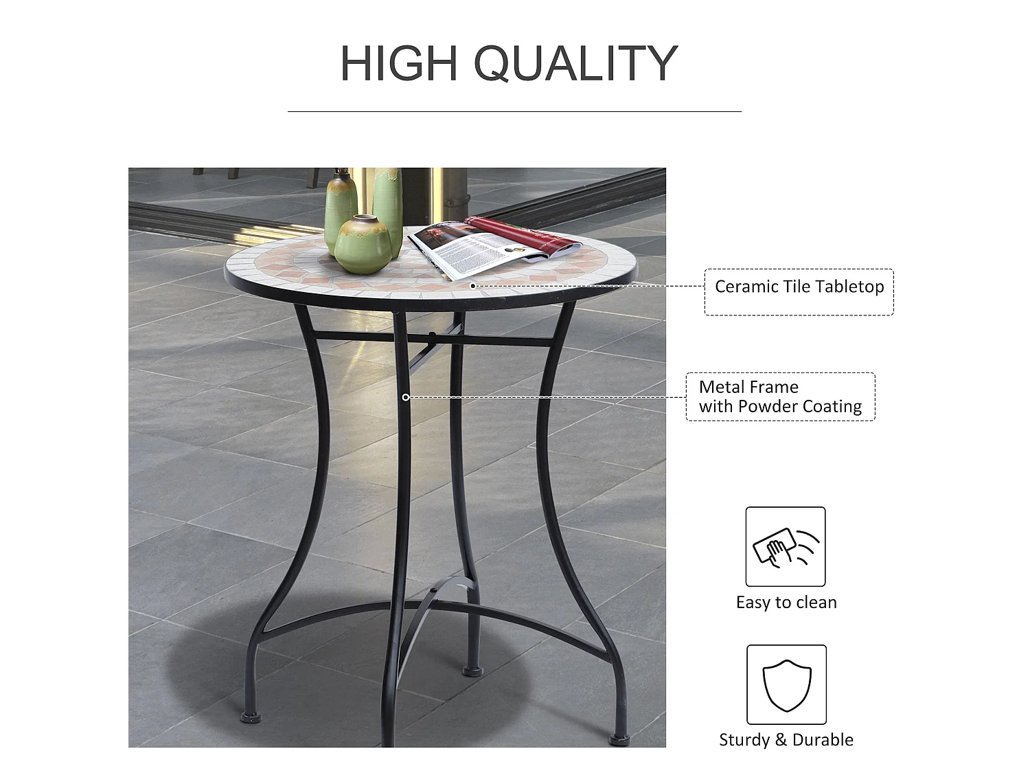 Lerava 60cm Round Ceramic Mosaic Outdoor Bistro Table