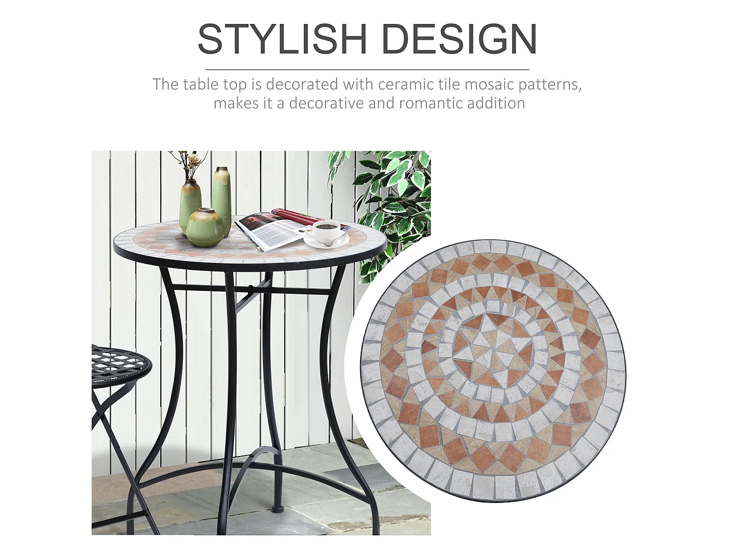 Lerava 60cm Round Ceramic Mosaic Outdoor Bistro Table