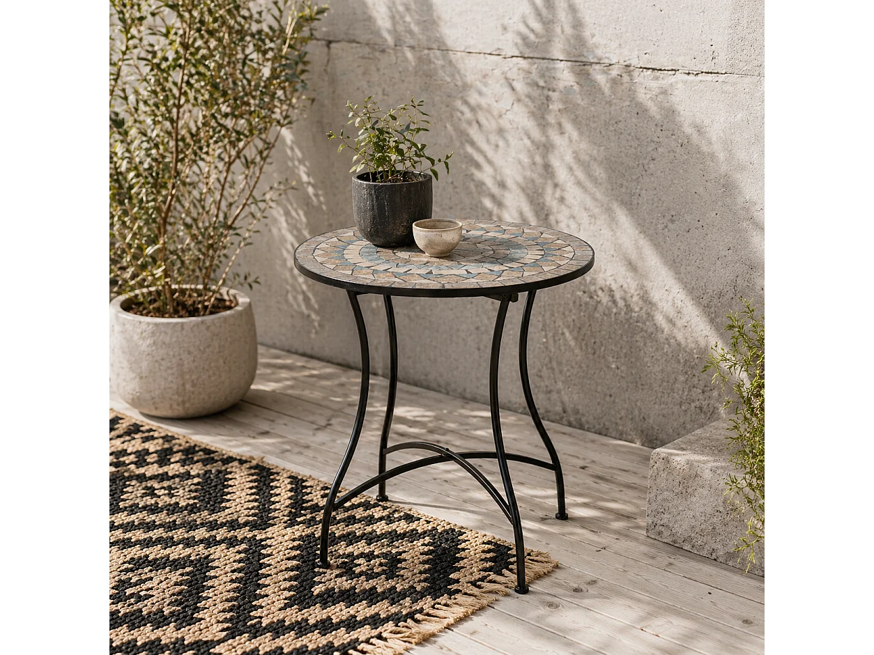 Lerava 60cm Round Ceramic Mosaic Outdoor Bistro Table