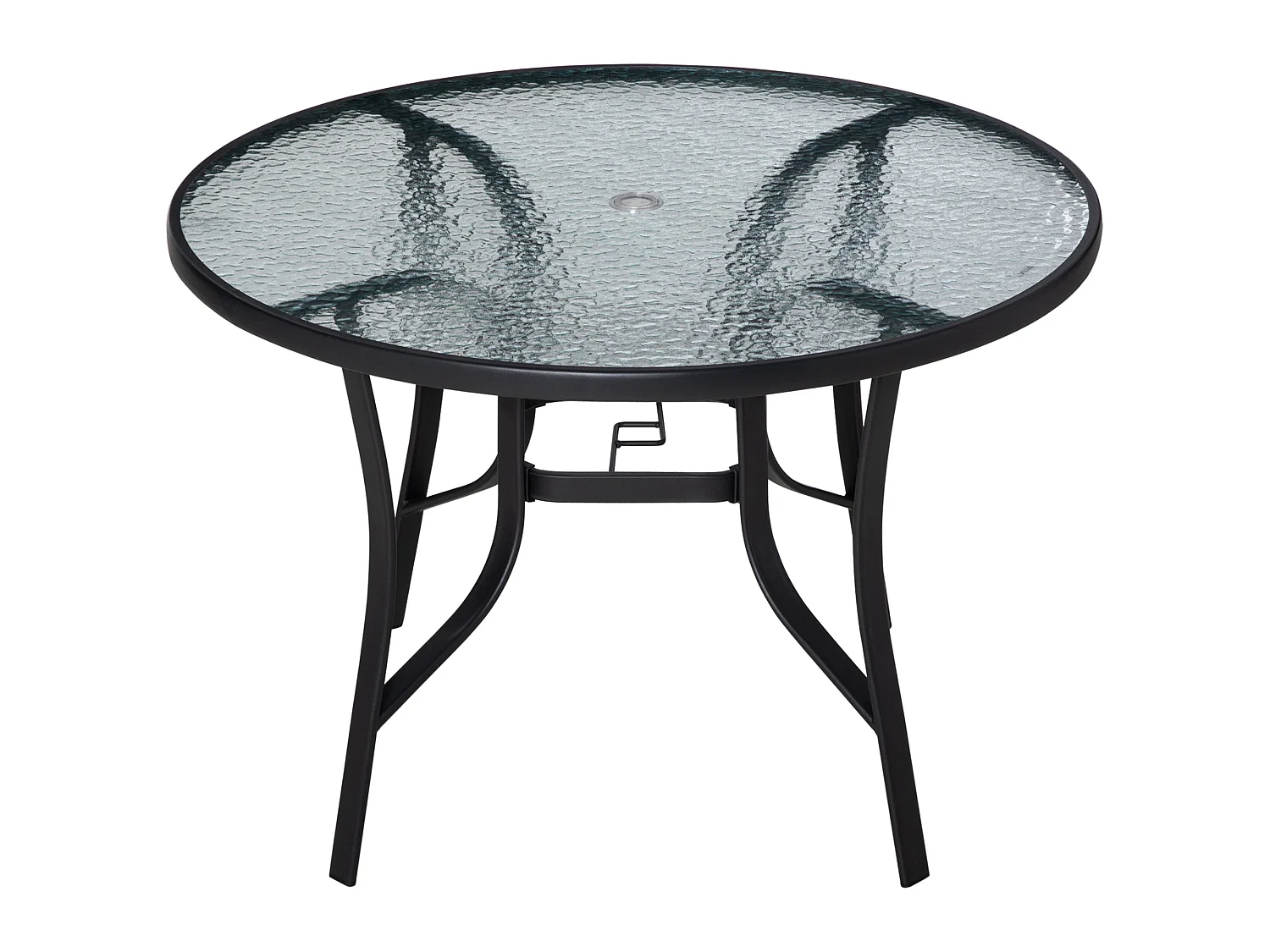 Momi Round Steel and Tempered Glass Garden Dining Table with Parasol Hole