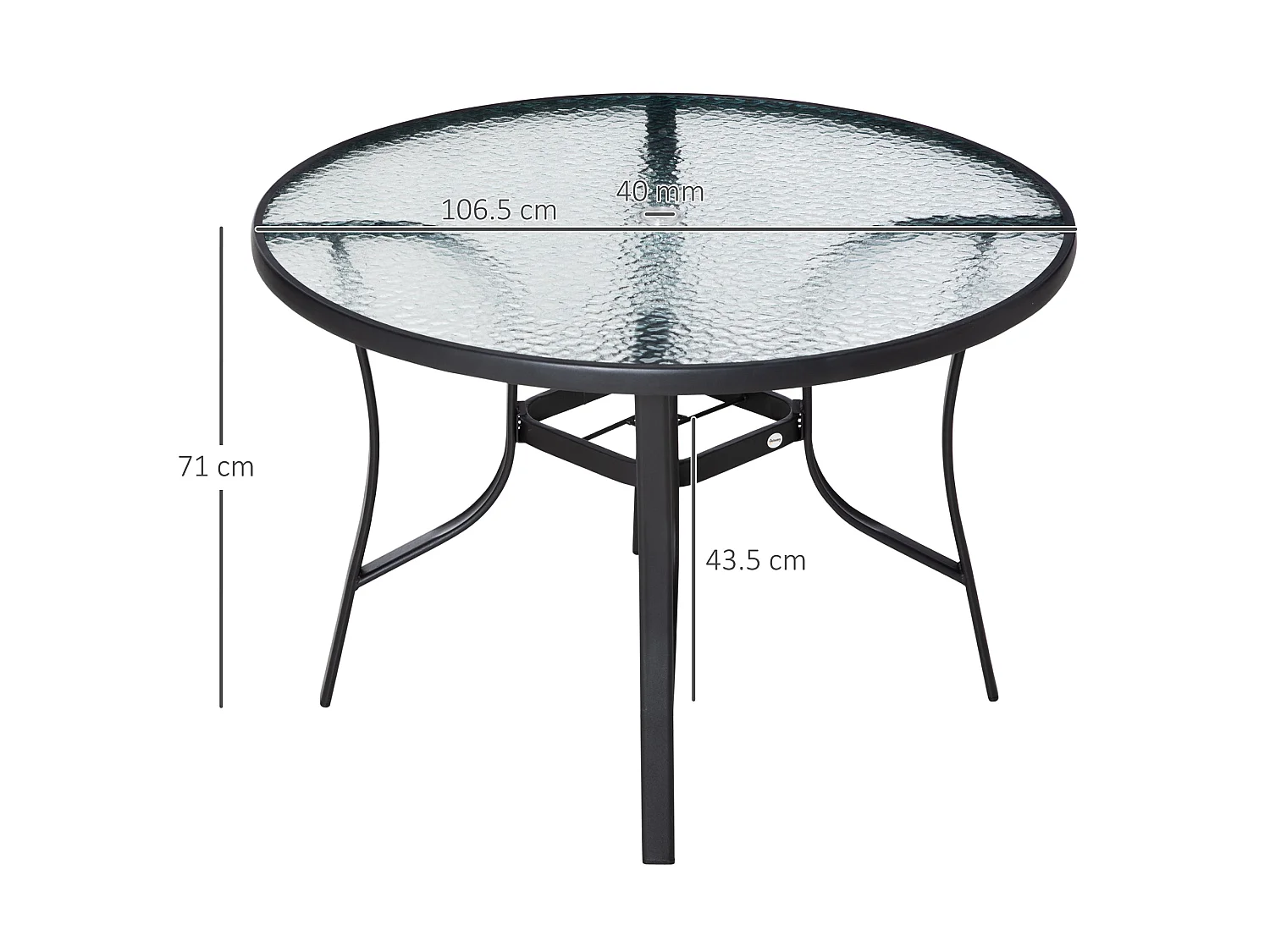 Momi Round Steel and Tempered Glass Garden Dining Table with Parasol Hole