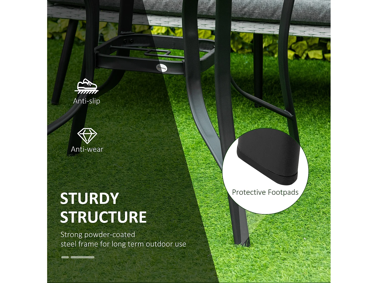 Momi Round Steel and Tempered Glass Garden Dining Table with Parasol Hole