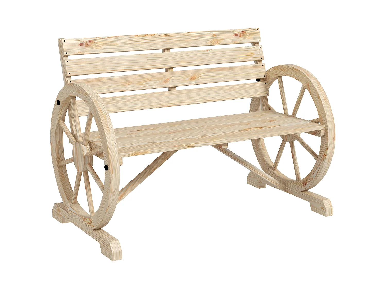 Hata Zilu Natural Fir Wood Rustic Wagon Wheel Garden Bench With Armrests