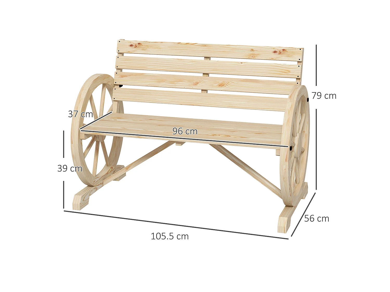 Hata Zilu Natural Fir Wood Rustic Wagon Wheel Garden Bench With Armrests