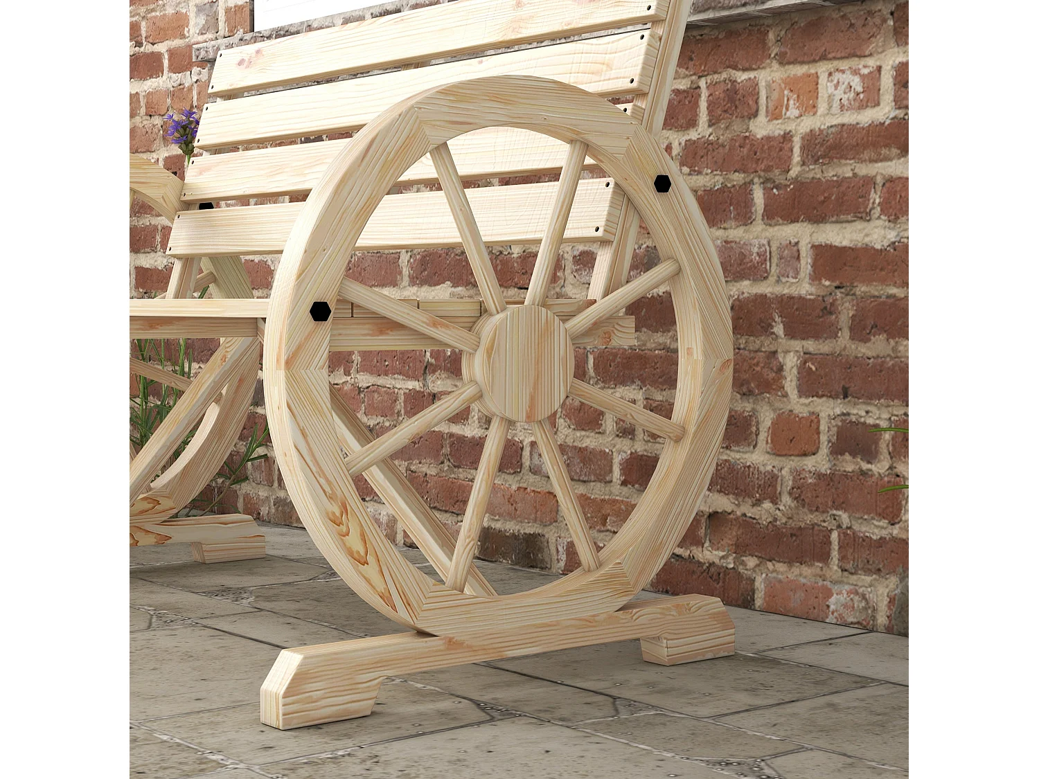 Hata Zilu Natural Fir Wood Rustic Wagon Wheel Garden Bench With Armrests