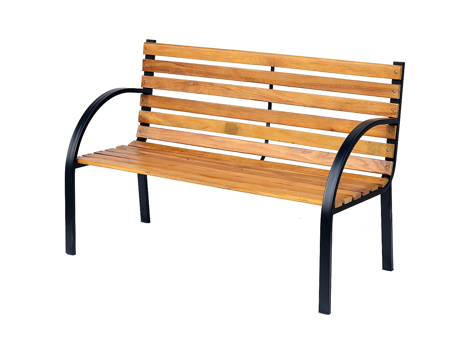 Nifalo 122cm Steel Frame and Natural Slatted Wood Outdoor Garden Bench