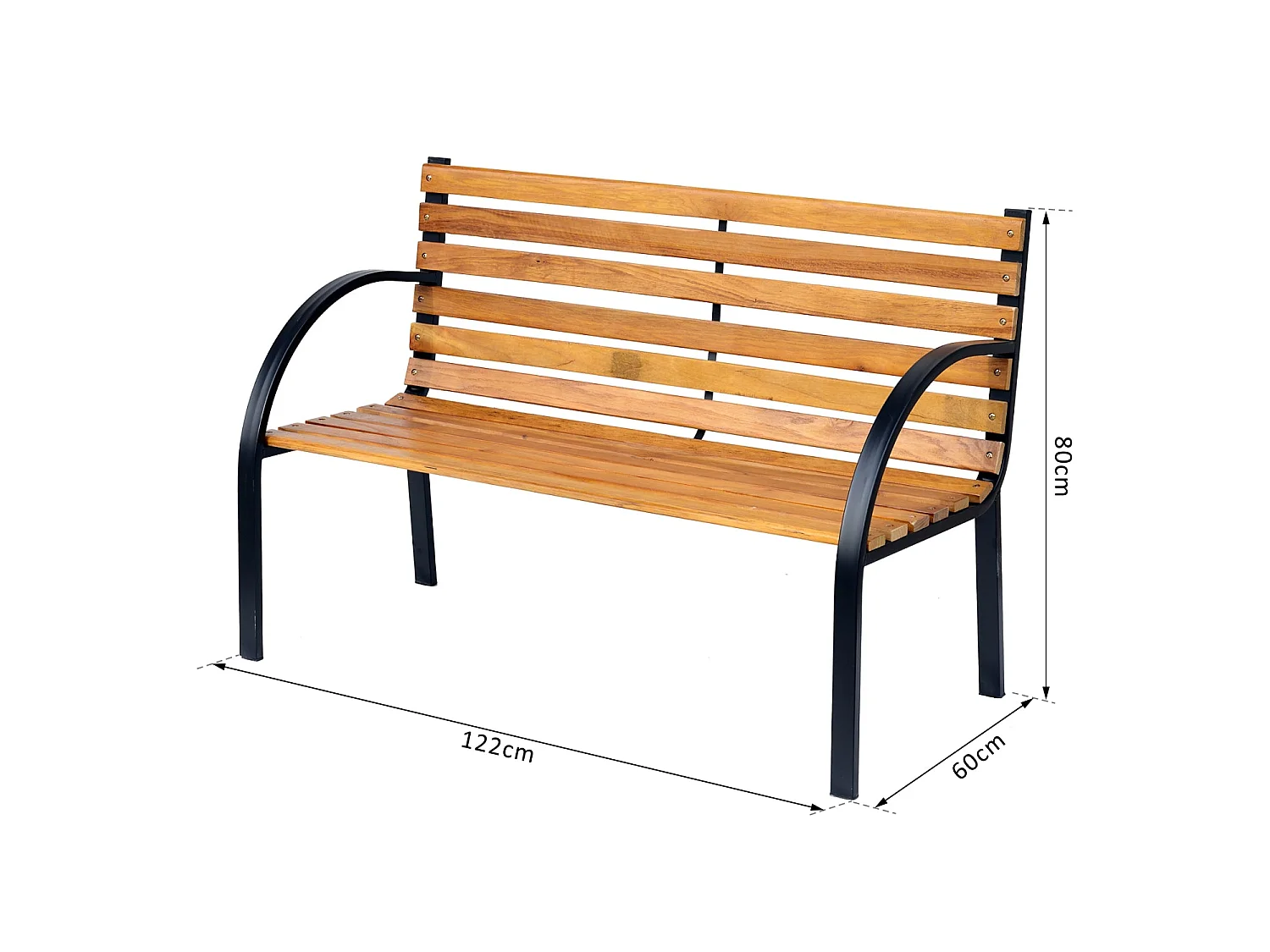 Nifalo 122cm Steel Frame and Natural Slatted Wood Outdoor Garden Bench