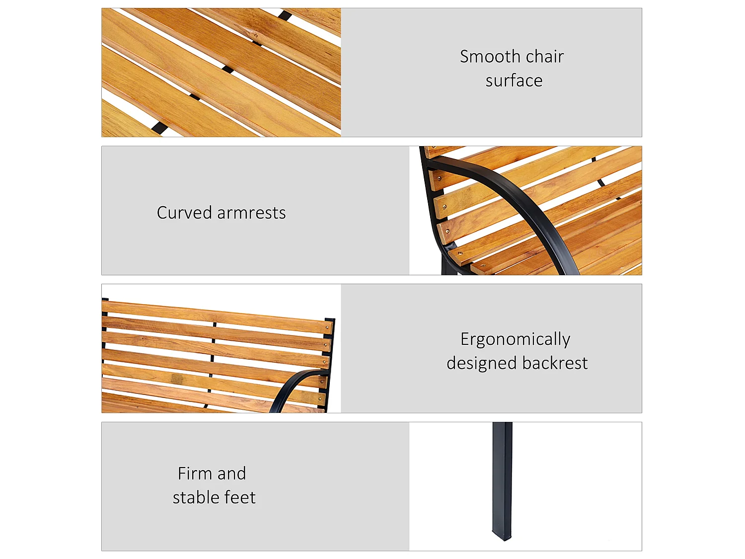 Nifalo 122cm Steel Frame and Natural Slatted Wood Outdoor Garden Bench
