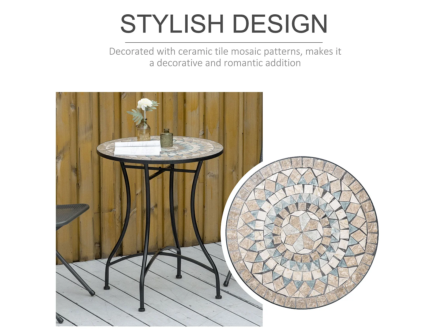 Nafiro Metal Green Round Mosaic Outdoor Patio Bistro Table