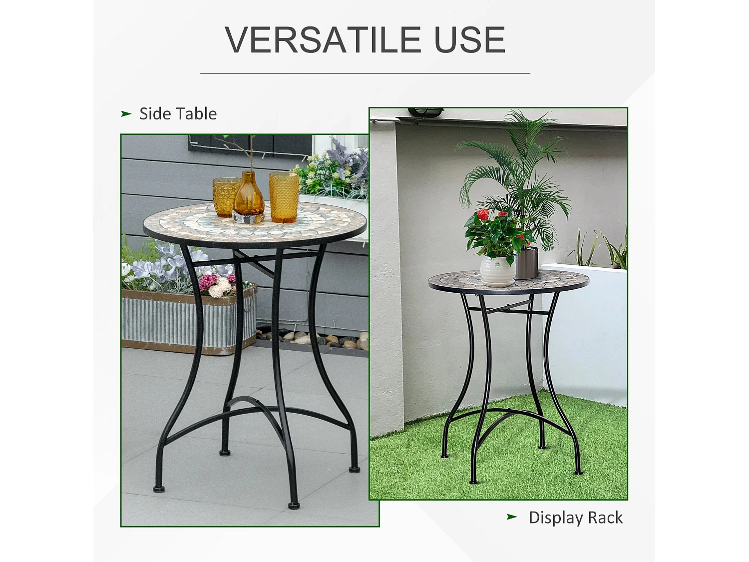 Nafiro Metal Green Round Mosaic Outdoor Patio Bistro Table