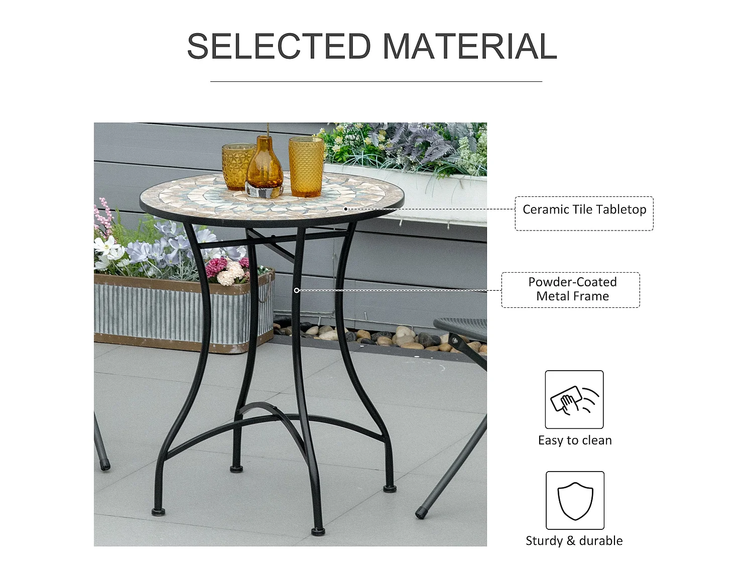 Nafiro Metal Green Round Mosaic Outdoor Patio Bistro Table
