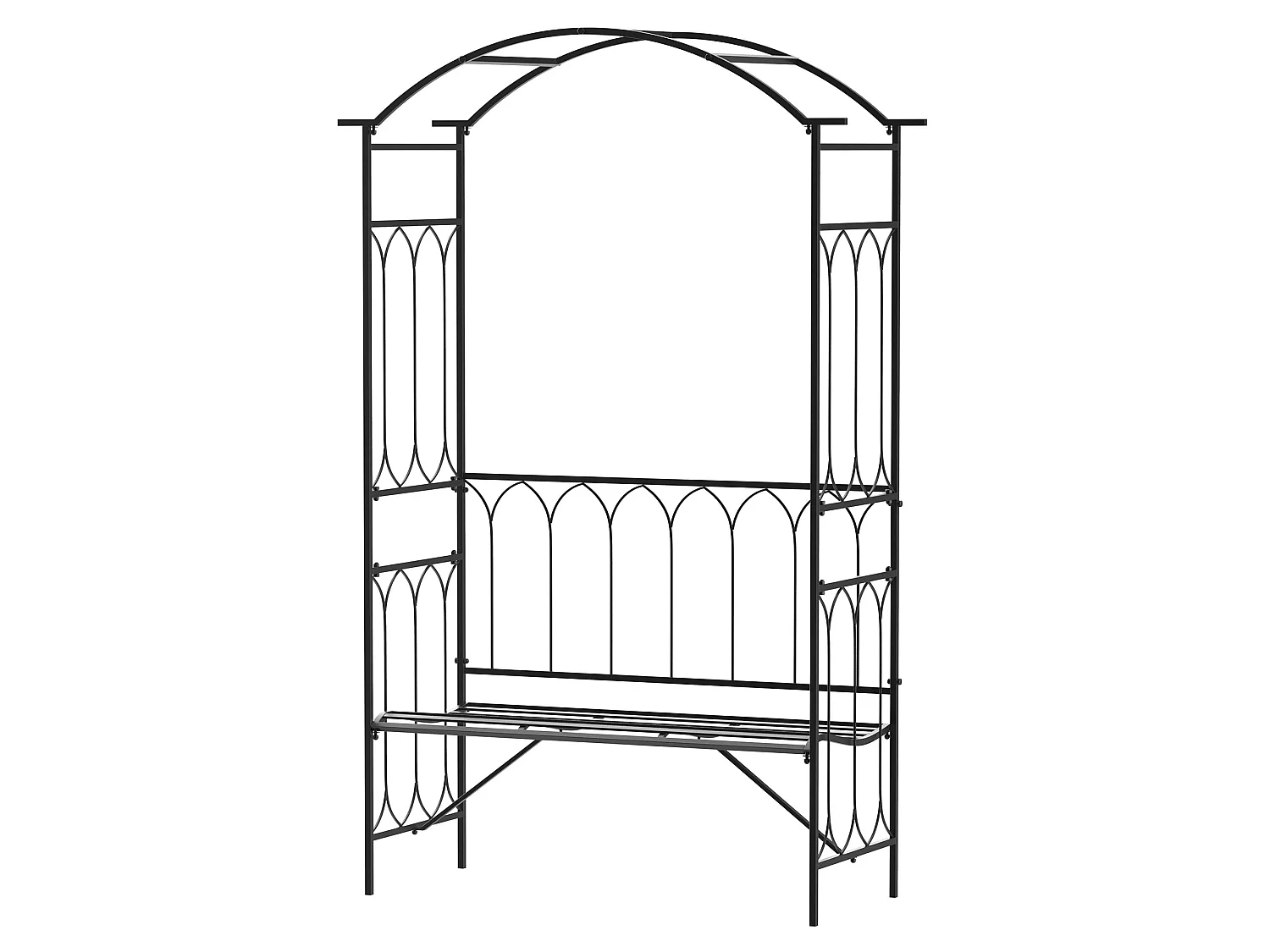 Moretta Black Metal Garden Arbour Bench with Arched Trellis Frame 115 x 50 x 203cm