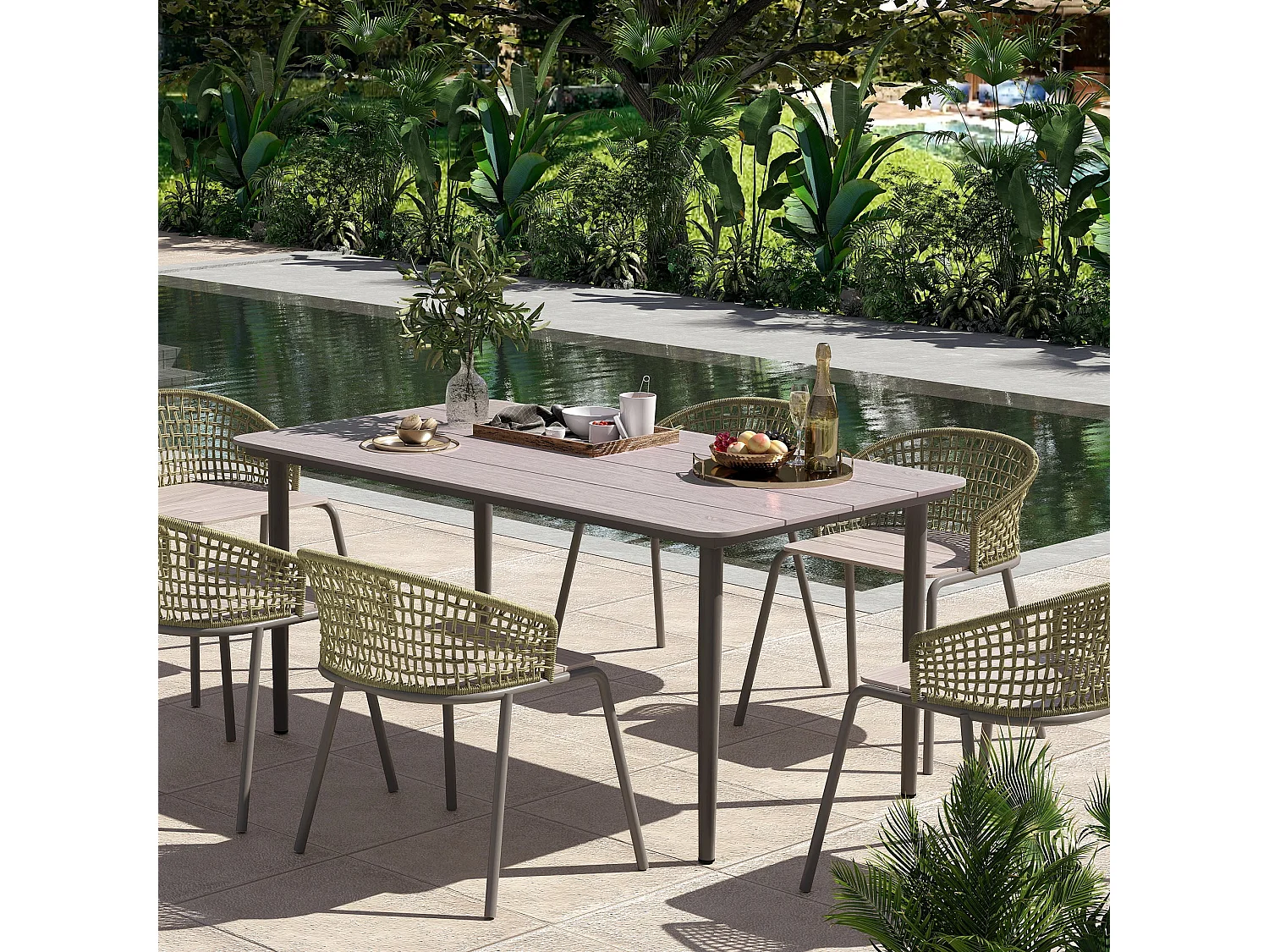 Navima Light Grey Rectangular Outdoor Dining Table for 6 160x90cm WPC Top