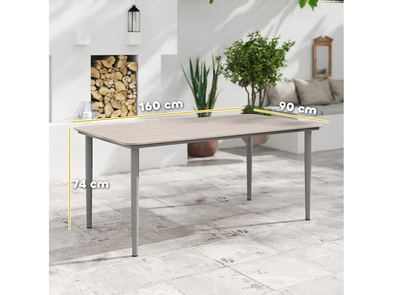Navima Light Grey Rectangular Outdoor Dining Table for 6 160x90cm WPC Top