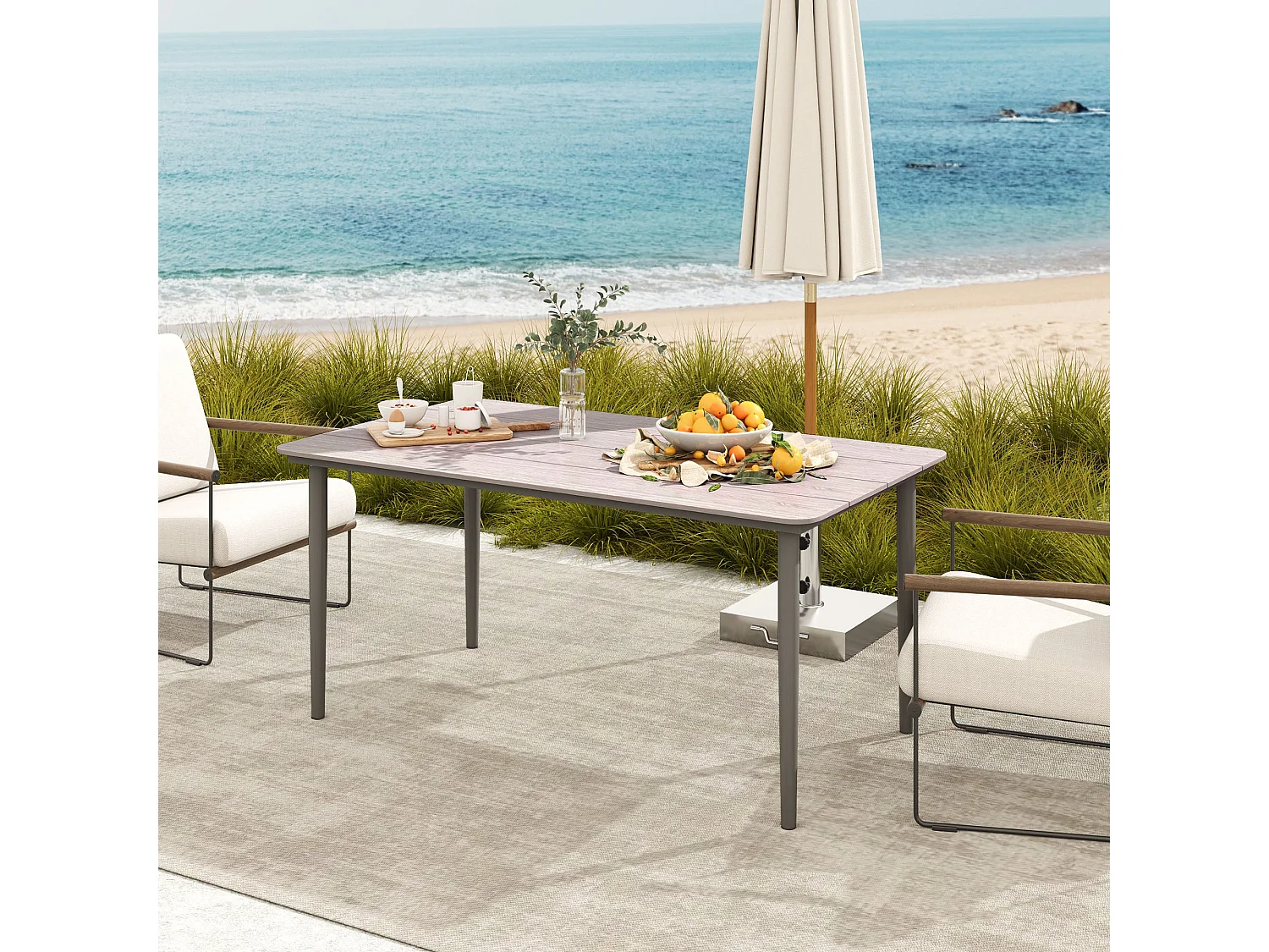 Navima Light Grey Rectangular Outdoor Dining Table for 6 160x90cm WPC Top