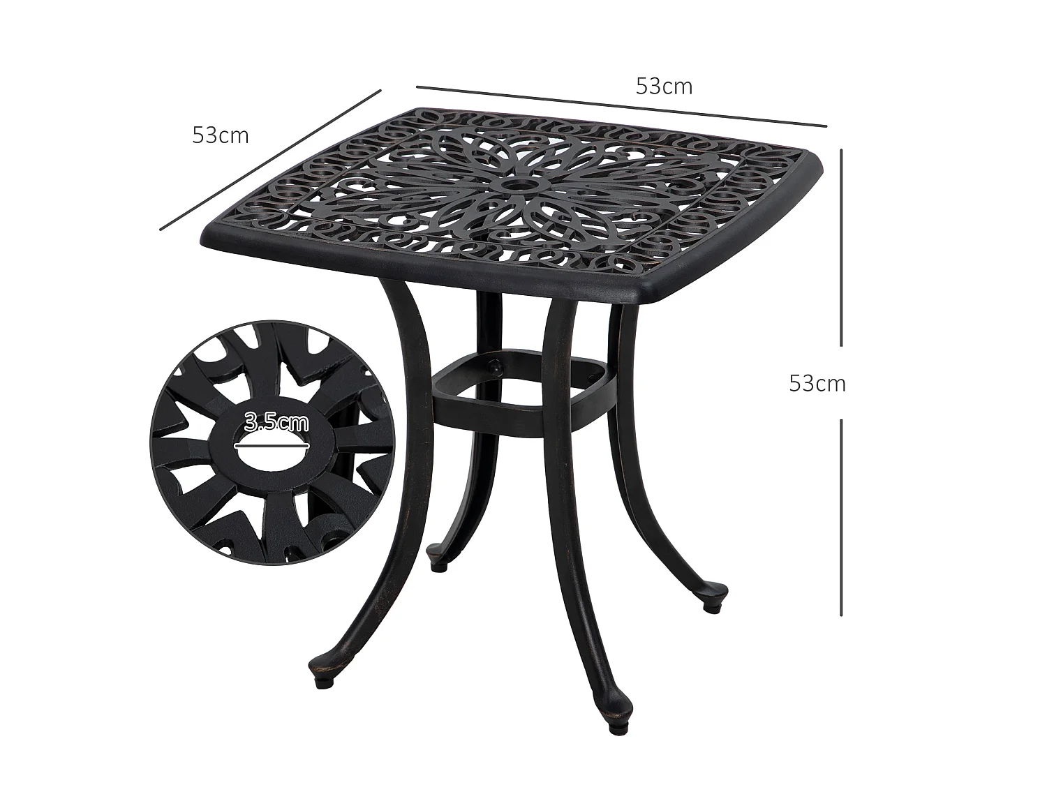 Kesa Cast Aluminium Bronze Square Bistro Table with Umbrella Hole