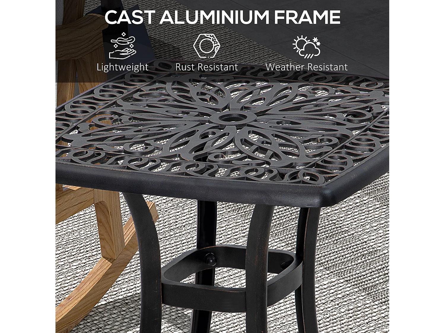 Kesa Cast Aluminium Bronze Square Bistro Table with Umbrella Hole