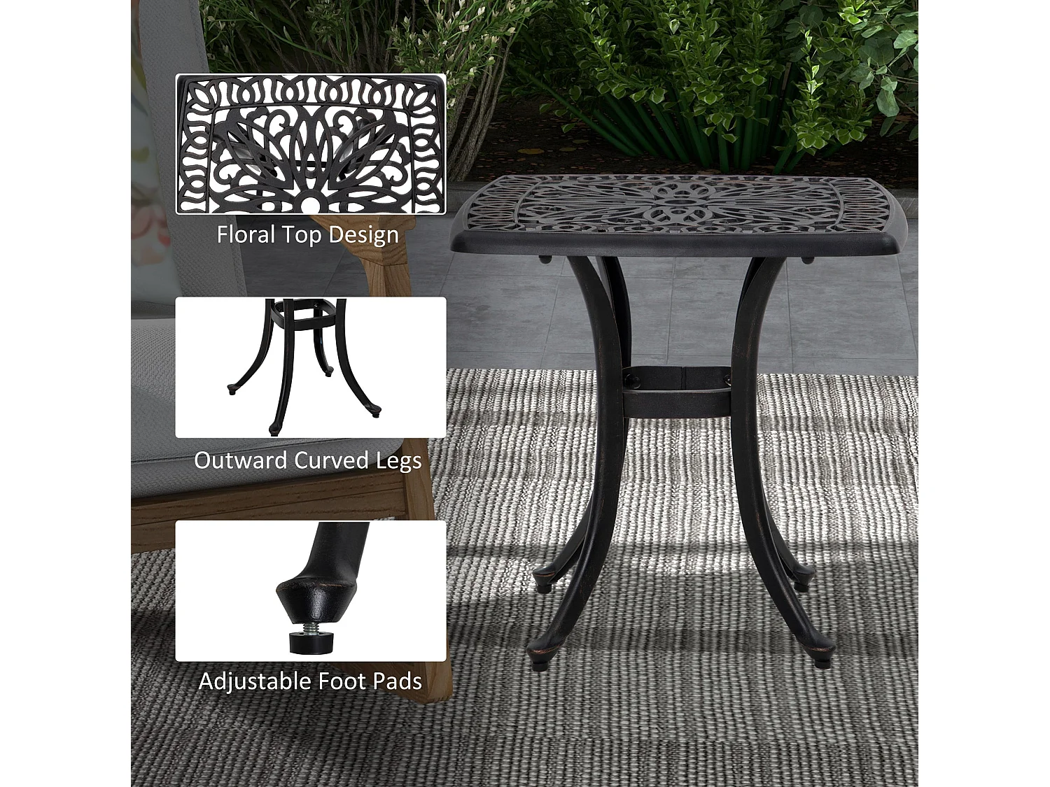 Kesa Cast Aluminium Bronze Square Bistro Table with Umbrella Hole