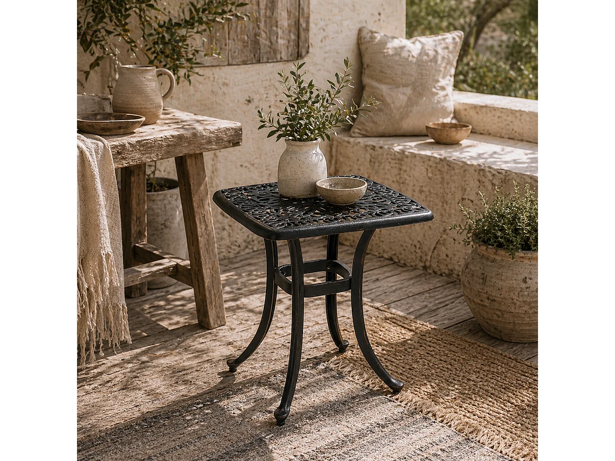 Kesa Cast Aluminium Bronze Square Bistro Table with Umbrella Hole