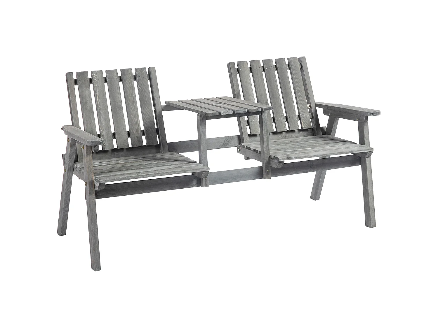 Sasumi Grey 2 Seater Fir Wood Loveseat with Integrated Table