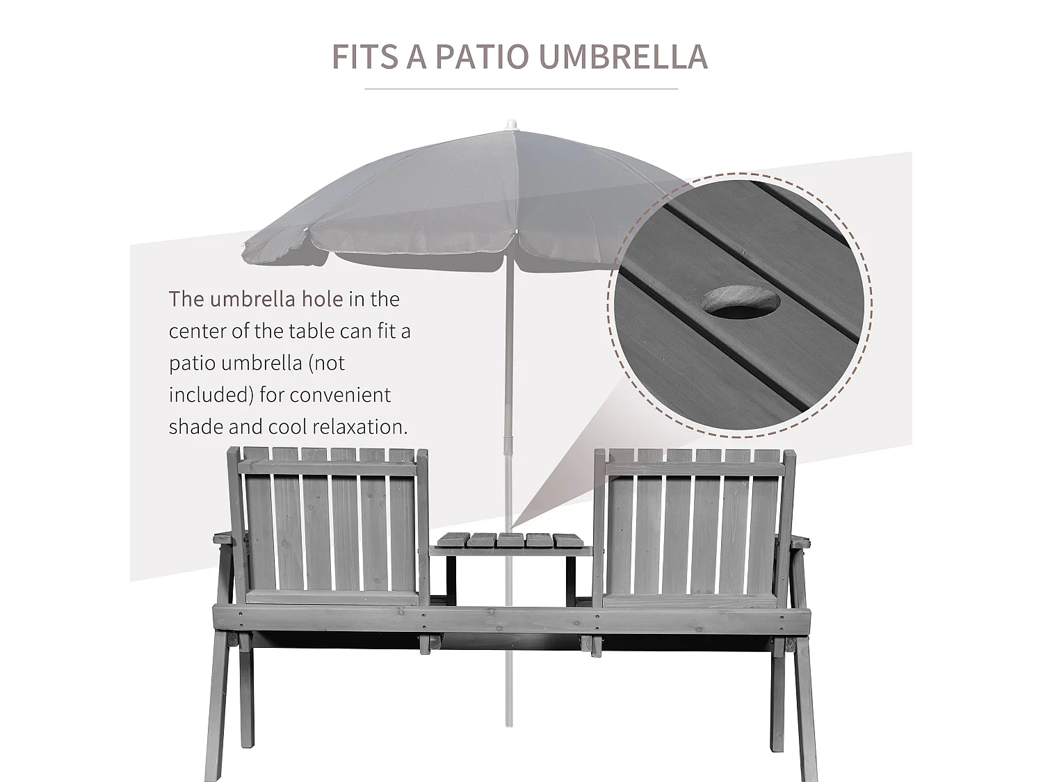 Sasumi Grey 2 Seater Fir Wood Loveseat with Integrated Table