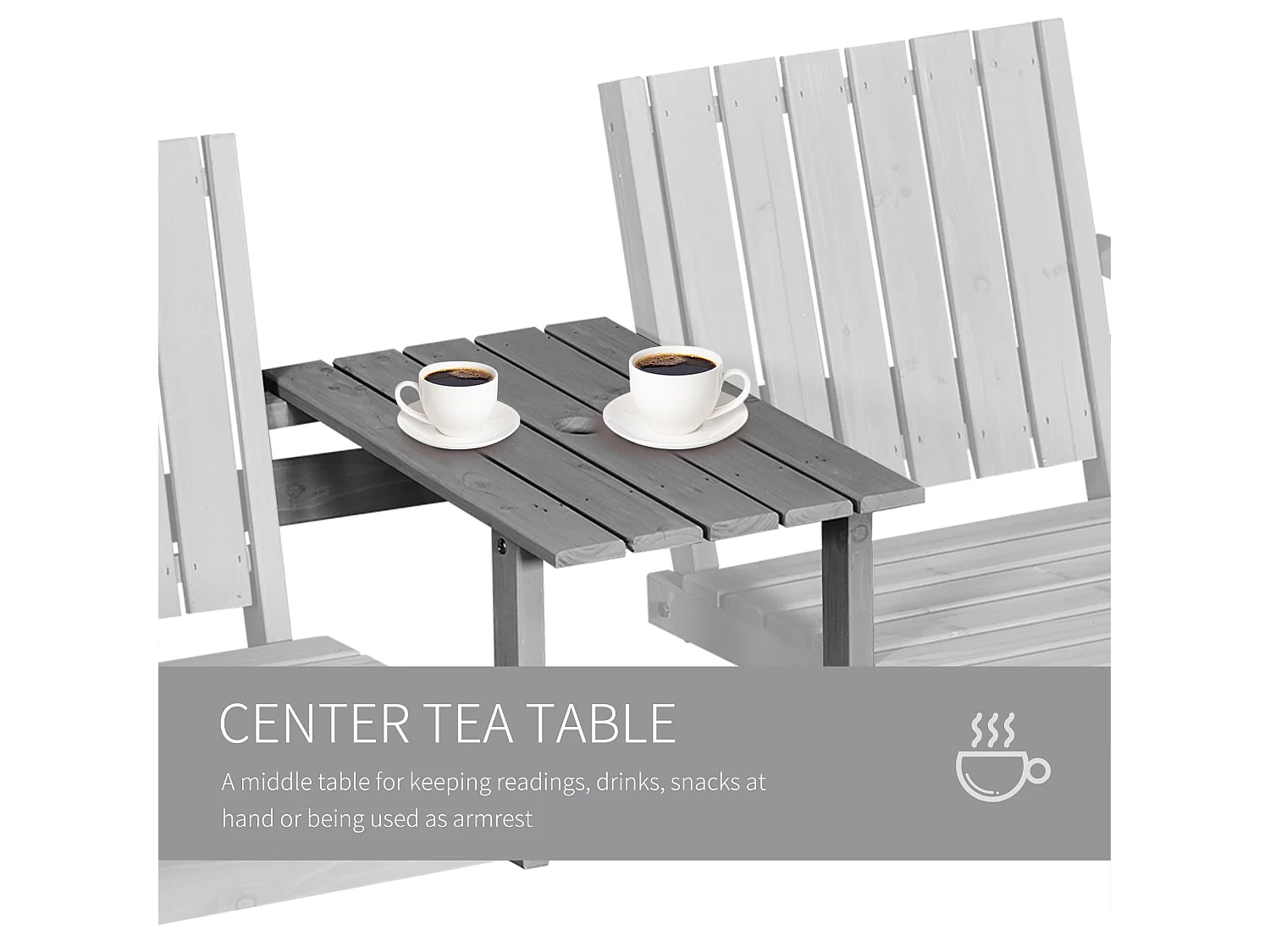 Sasumi Grey 2 Seater Fir Wood Loveseat with Integrated Table