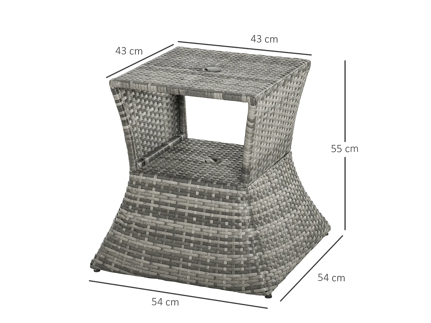 Toka Grey Square Rattan Bistro Table with Parasol Hole and Shelf