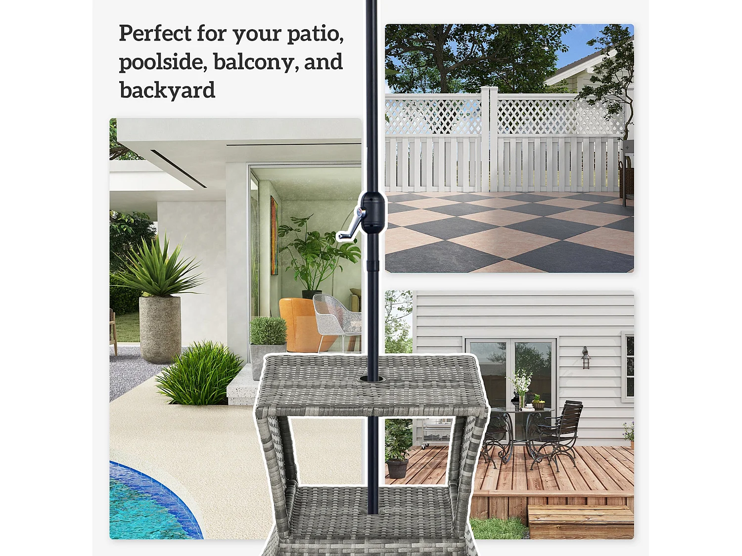 Toka Grey Square Rattan Bistro Table with Parasol Hole and Shelf