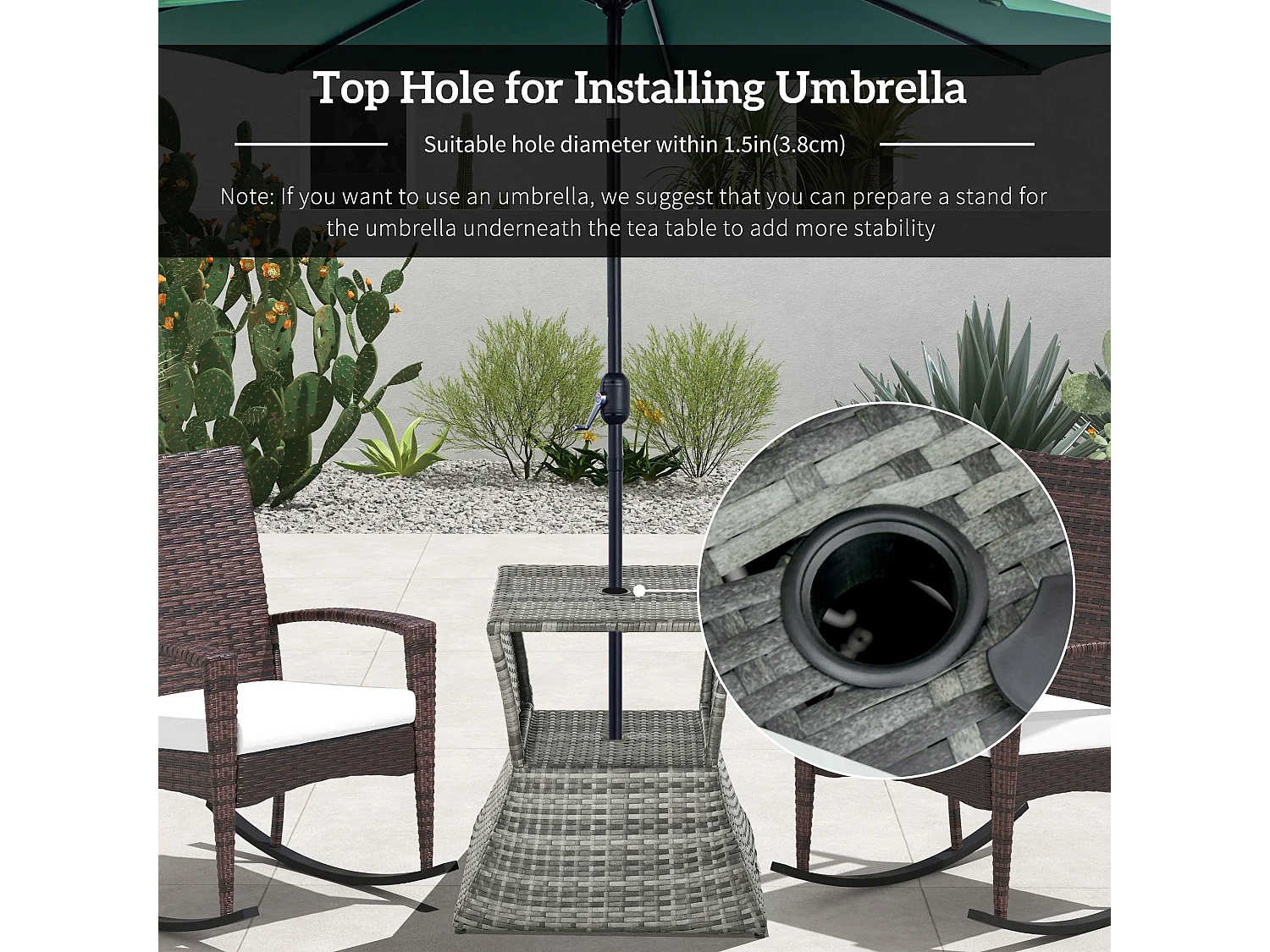 Toka Grey Square Rattan Bistro Table with Parasol Hole and Shelf