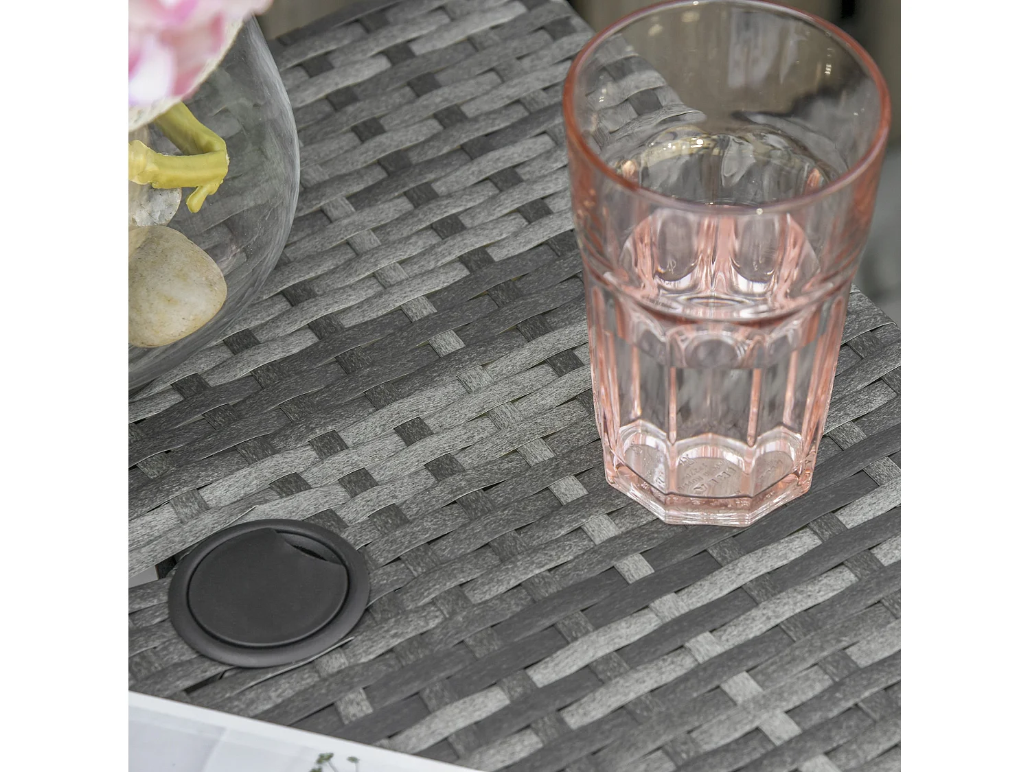 Toka Grey Square Rattan Bistro Table with Parasol Hole and Shelf