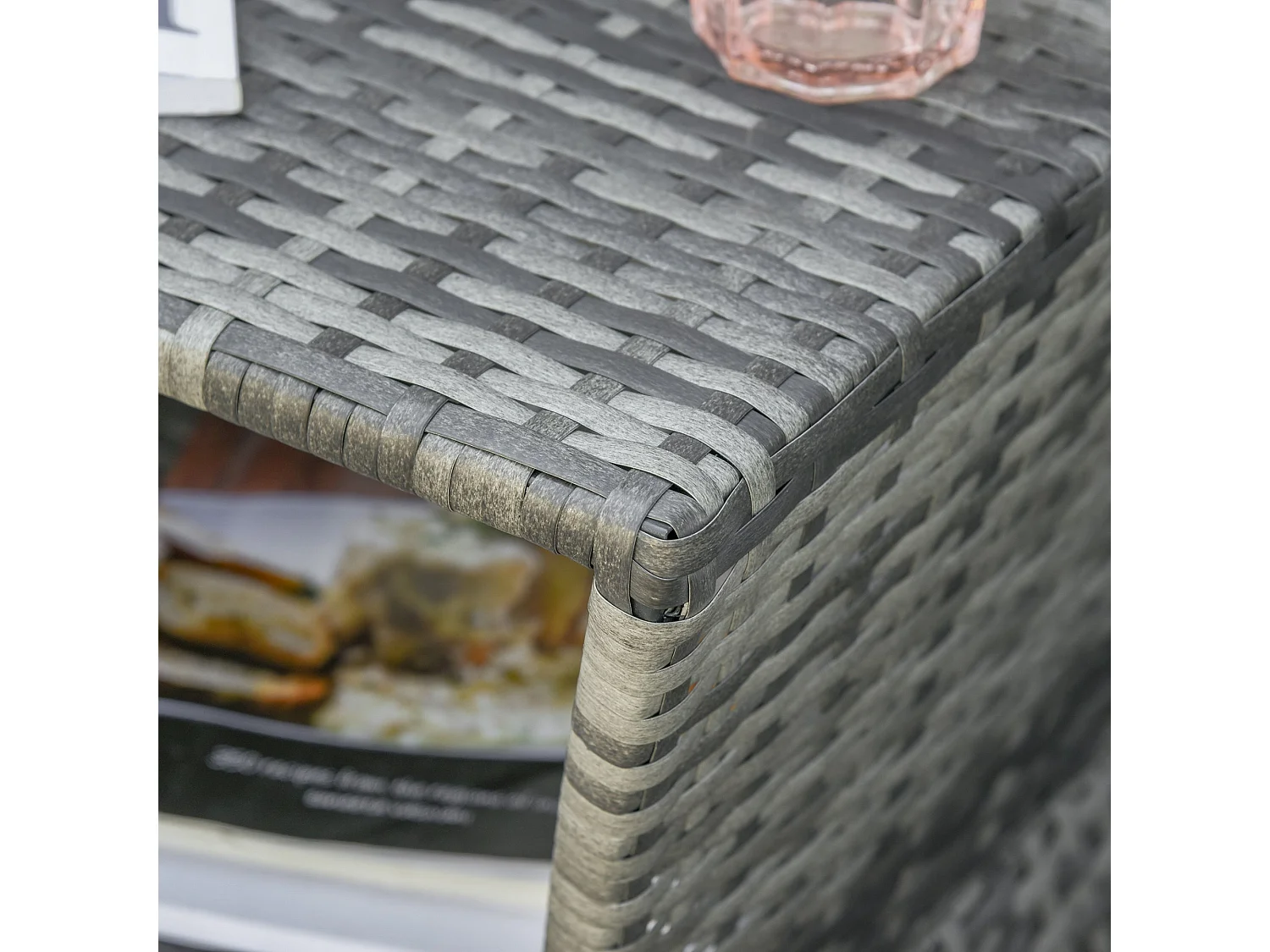 Toka Grey Square Rattan Bistro Table with Parasol Hole and Shelf