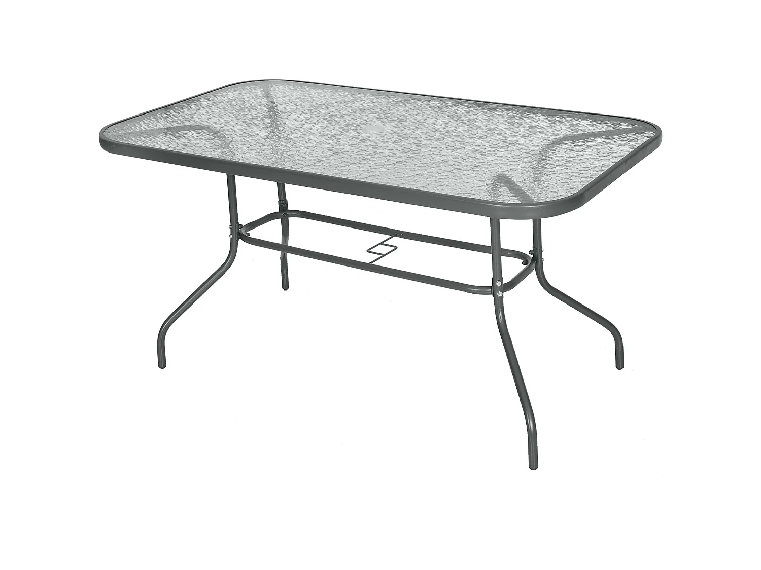 Lemone 140cm Charcoal Grey Rectangular Garden Dining Table with Tempered Glass Top and Parasol Hole