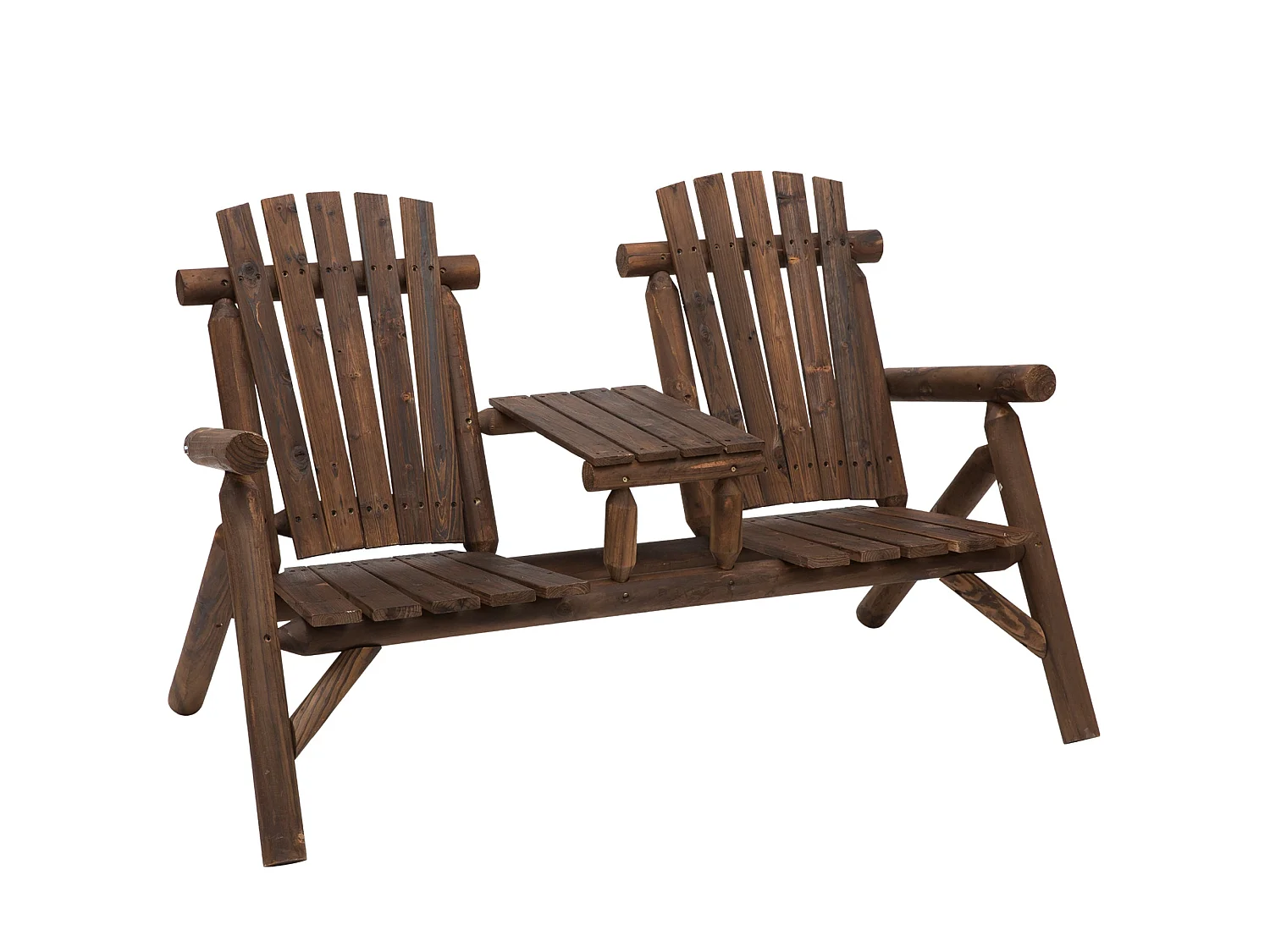 Basaveva Carbonized Fir Jack and Jill 2 Seater Garden Bench with Centre Table