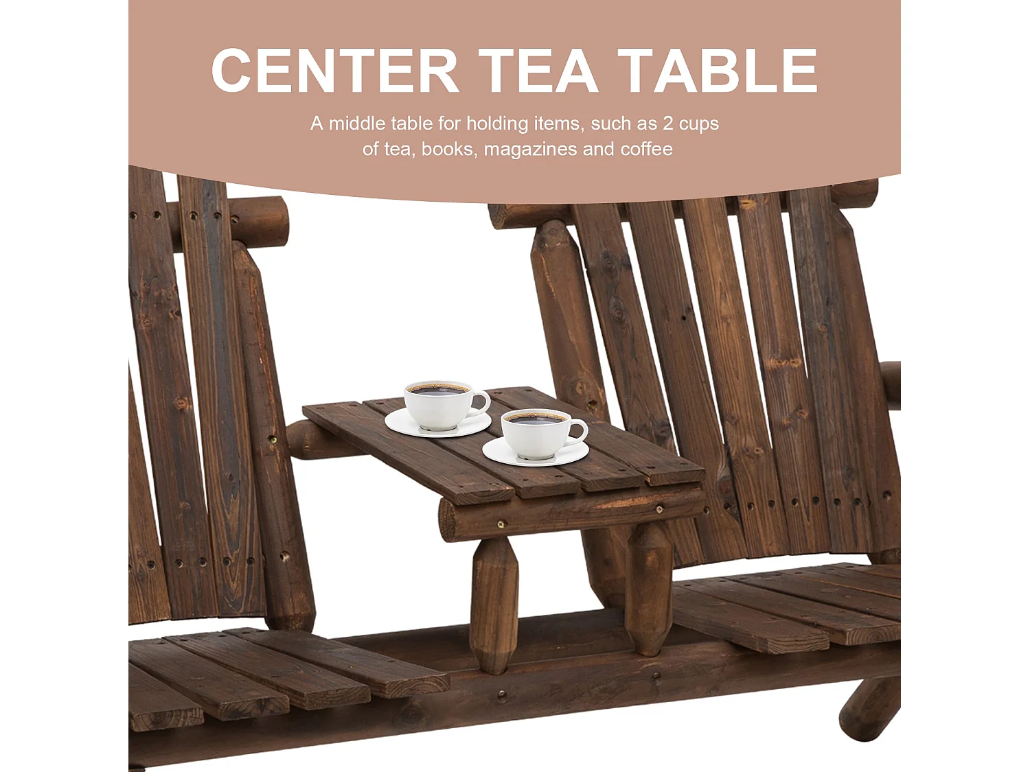Basaveva Carbonized Fir Jack and Jill 2 Seater Garden Bench with Centre Table