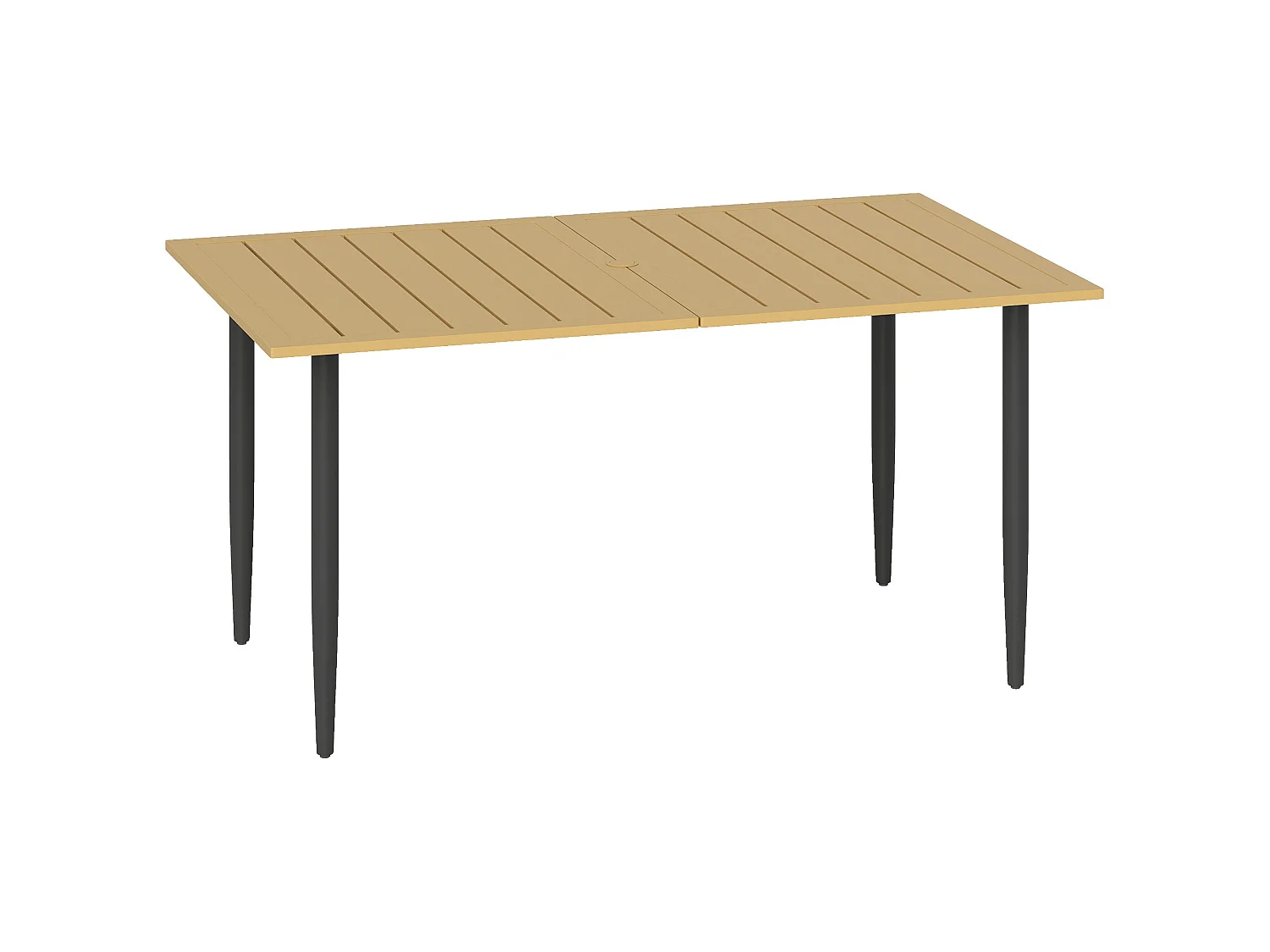Safafa 150cm Brown Metal Rectangular Garden Dining Table with Slatted Top and Parasol Hole
