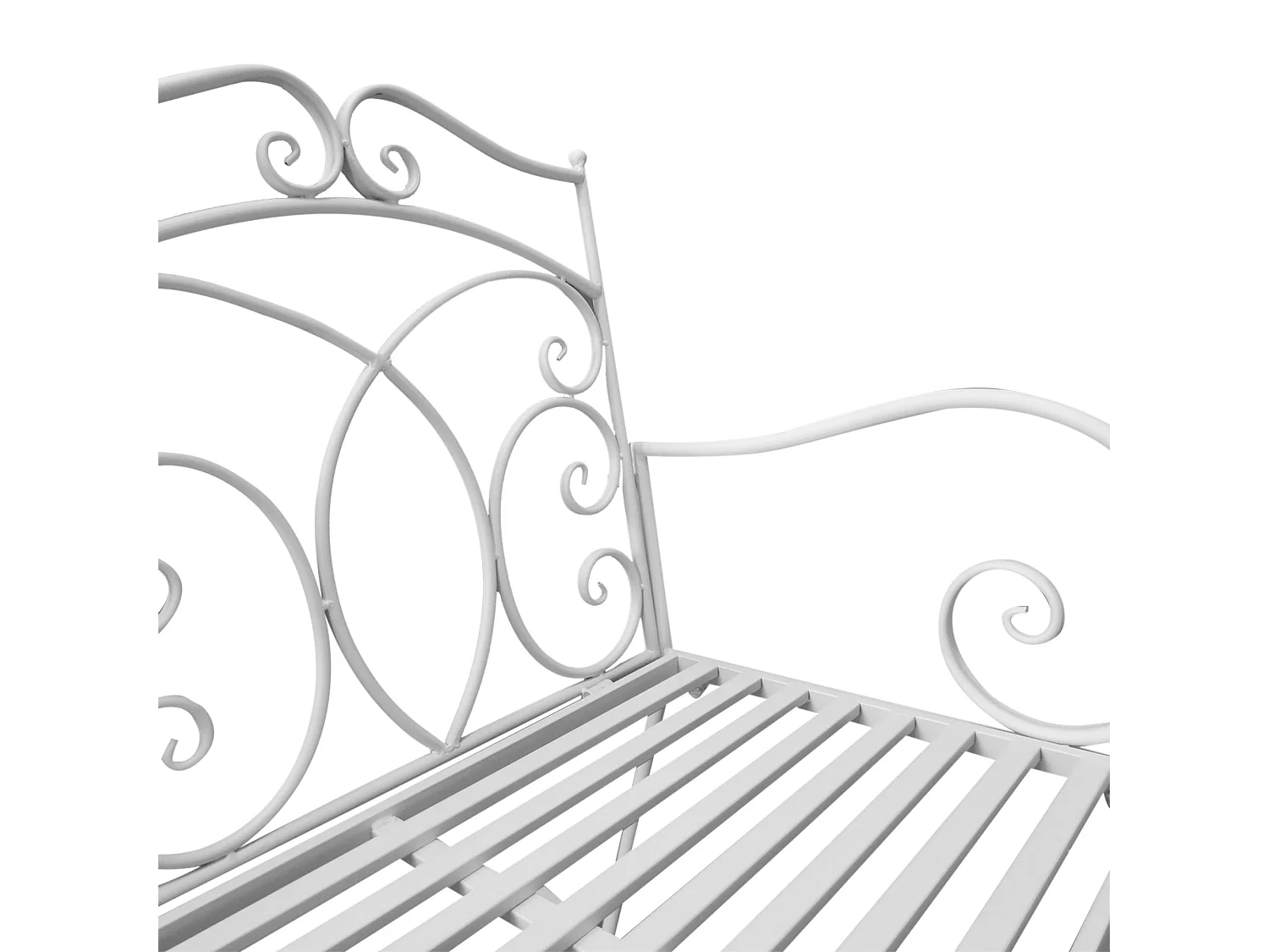 Yomino 2 Seater White Steel Outdoor Rocking Bench with Decorative Floral Backrest