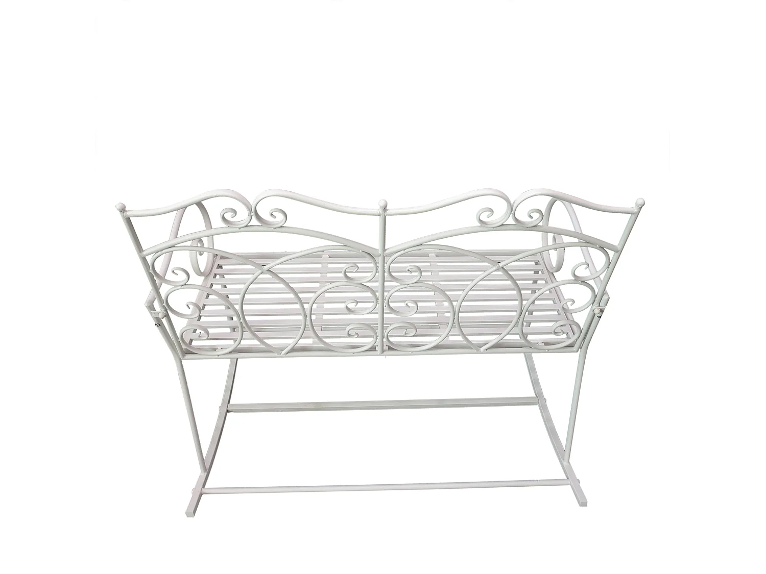 Yomino 2 Seater White Steel Outdoor Rocking Bench with Decorative Floral Backrest