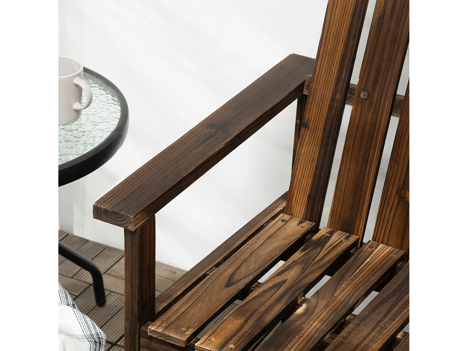 Rozi Wood 2 Seater Outdoor Garden Bench Fir Wood Carbonised Finish Slatted Back and Armrests